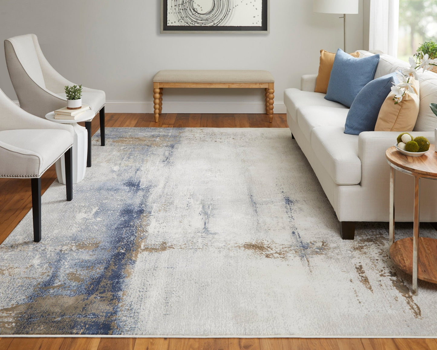 Feizy Clio 39LXF Ivory Blue Modern/Bohemian & Eclectic/Cas Machine Woven Rug - Rugs - Feizy - Atlanta Designer Rugs