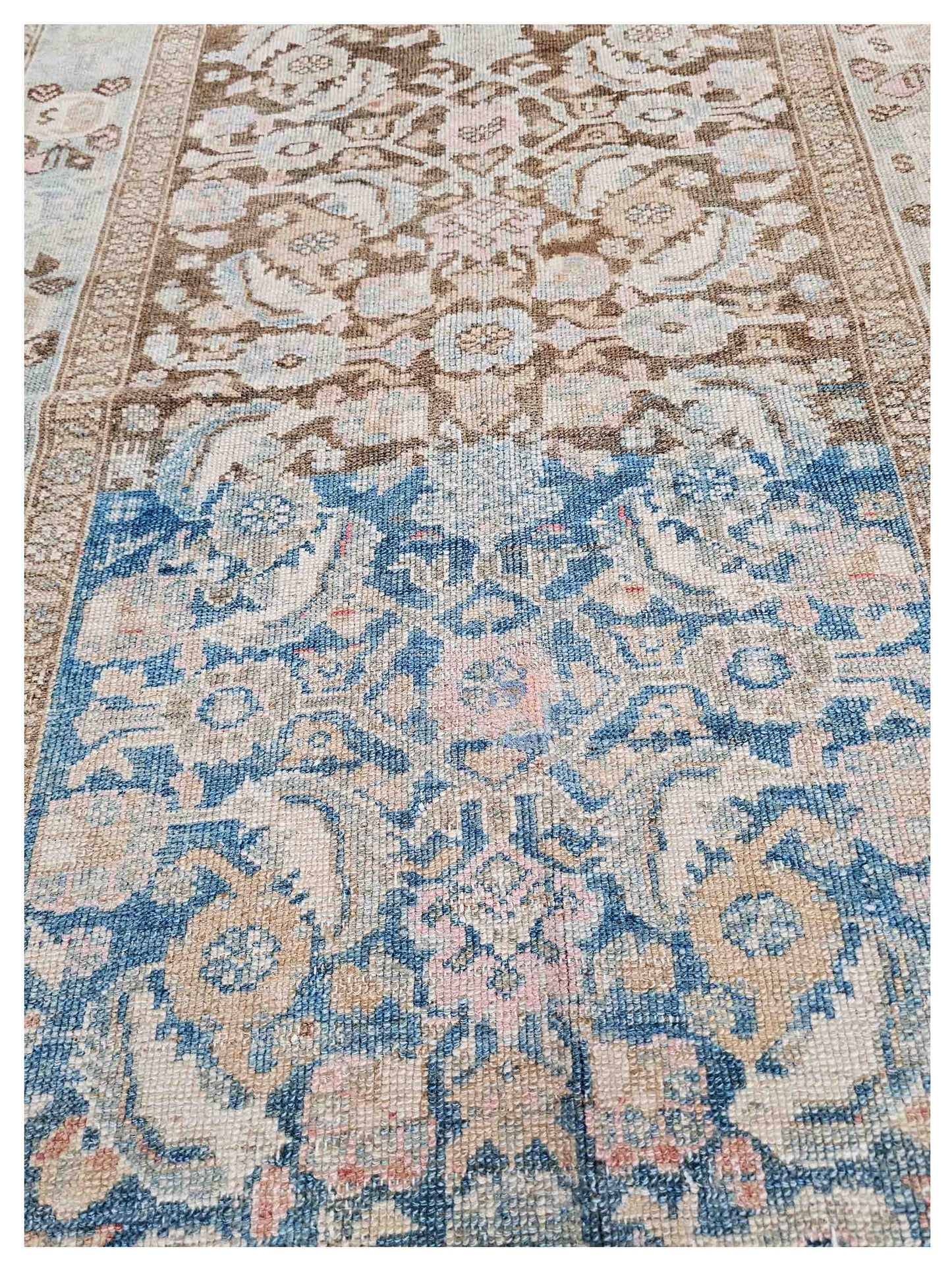 Artisan Angelina  Brown Blue Vintage Knotted Rug