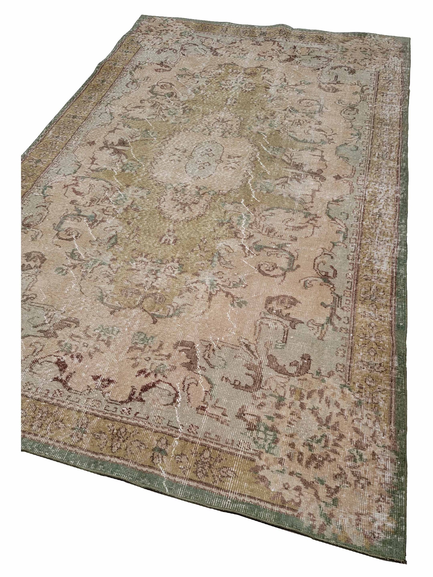 Artisan Angelina  Sage Gold Vintage Knotted Rug