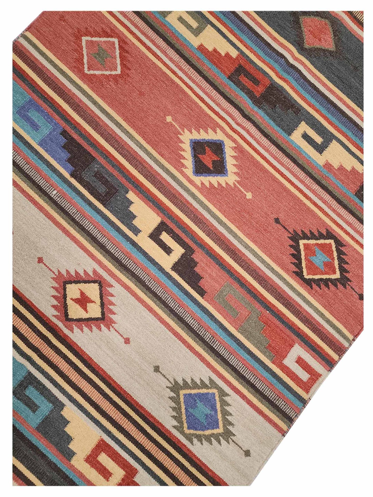 Artisan Kim Red Beige Kilim Woven Rug - Rugs - Artisan - Atlanta Designer Rugs