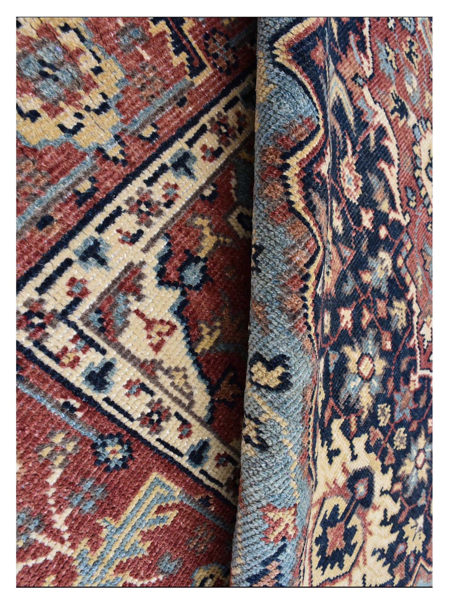 Artisan Aimee  Navy Red Traditional Knotted Rug