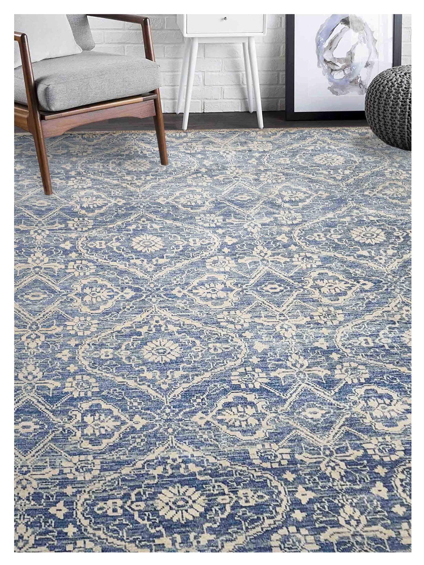 Artisan Amanda Blue Ivory Traditional Knotted Rug - Rugs - Artisan - Atlanta Designer Rugs