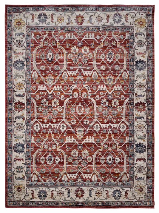 Artisan Bellisimo Red Ivory Traditional Machinemade Rug