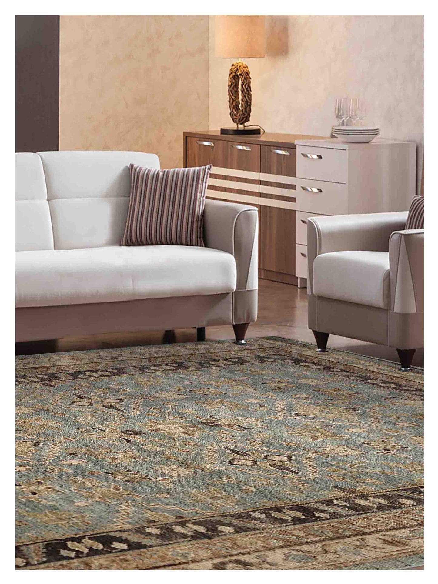 Artisan Felicity  Lt.Blue Brown Traditional Knotted Rug