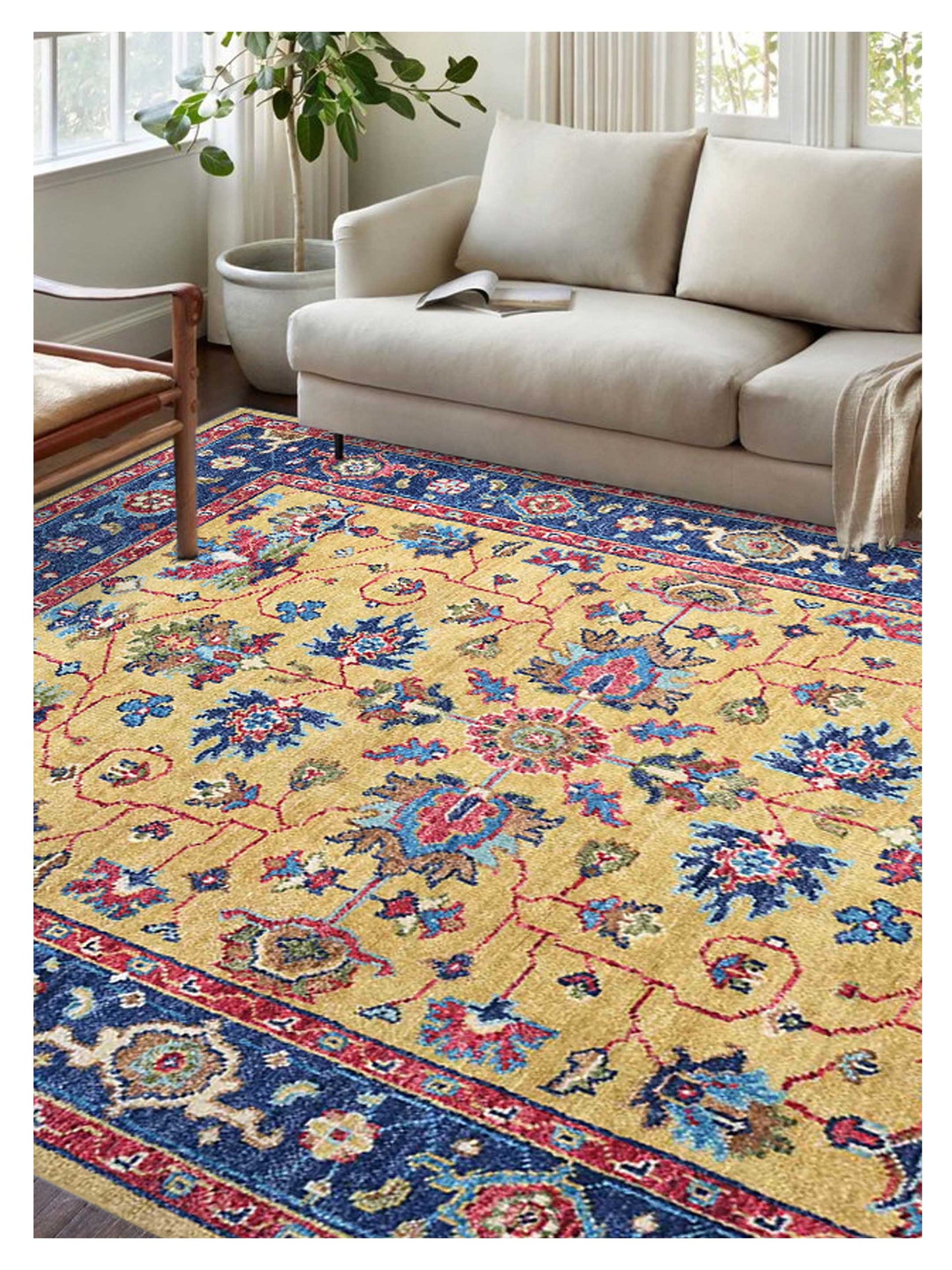 Artisan Felicity  Gold Navy Traditional Knotted Rug