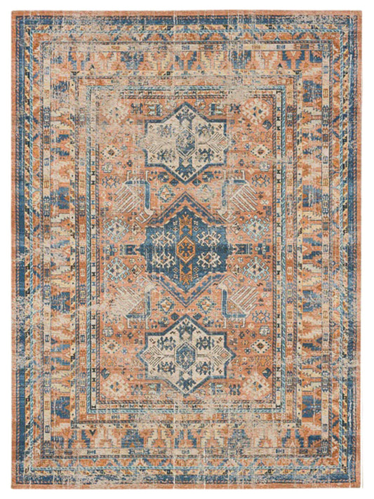 Karastan Zula R1178 Terracotta Rust Blue Traditional Machinemade Rug