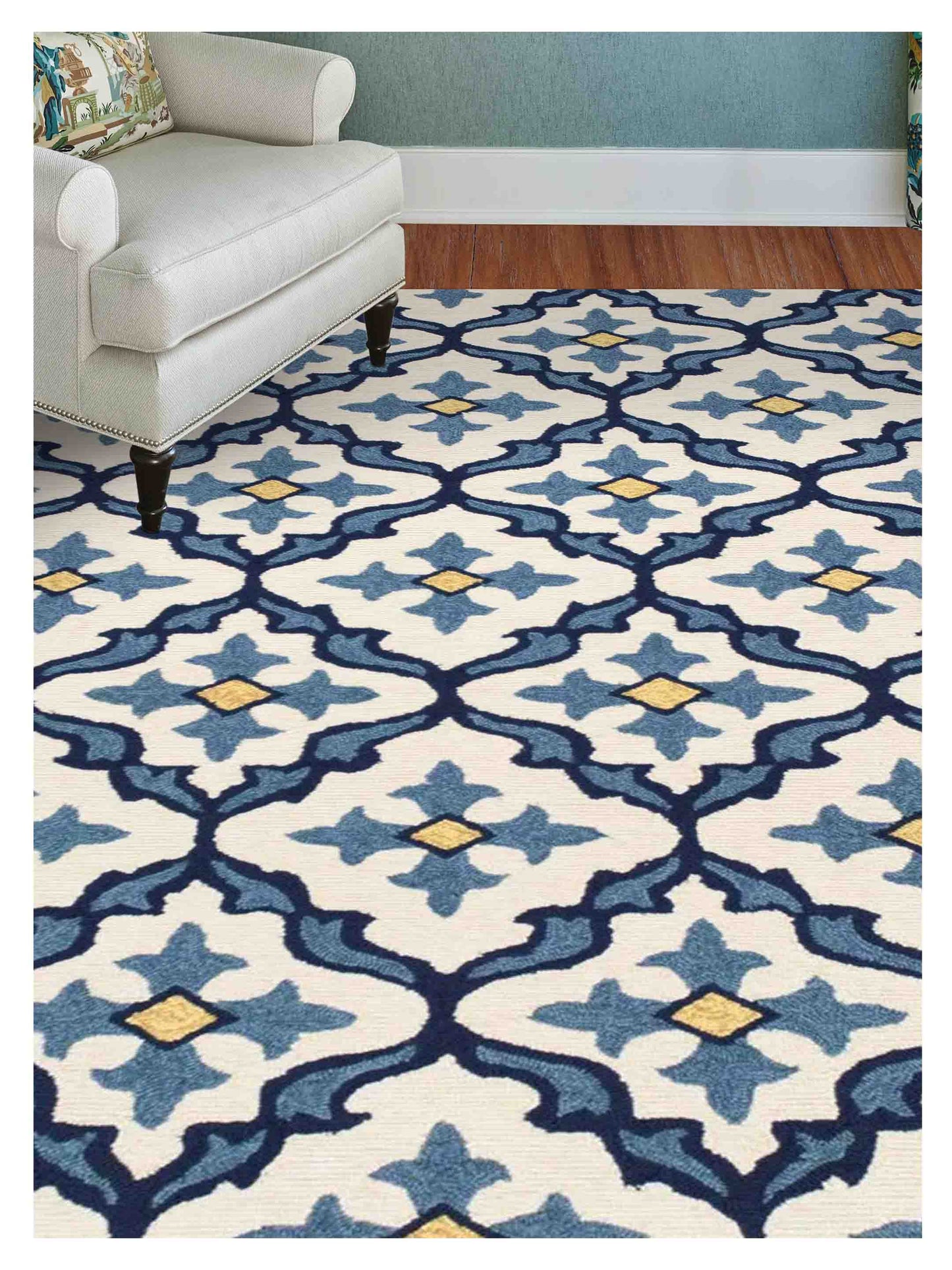 KAS Harbor 4210 Ivory Blue Indoor/Outdoor Knotted Rug - Rugs - KAS - Atlanta Designer Rugs