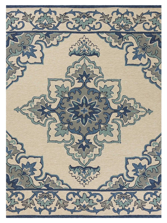 KAS Harbor 4238 Ivory Blue Indoor/Outdoor Knotted Rug - Rugs - KAS - Atlanta Designer Rugs