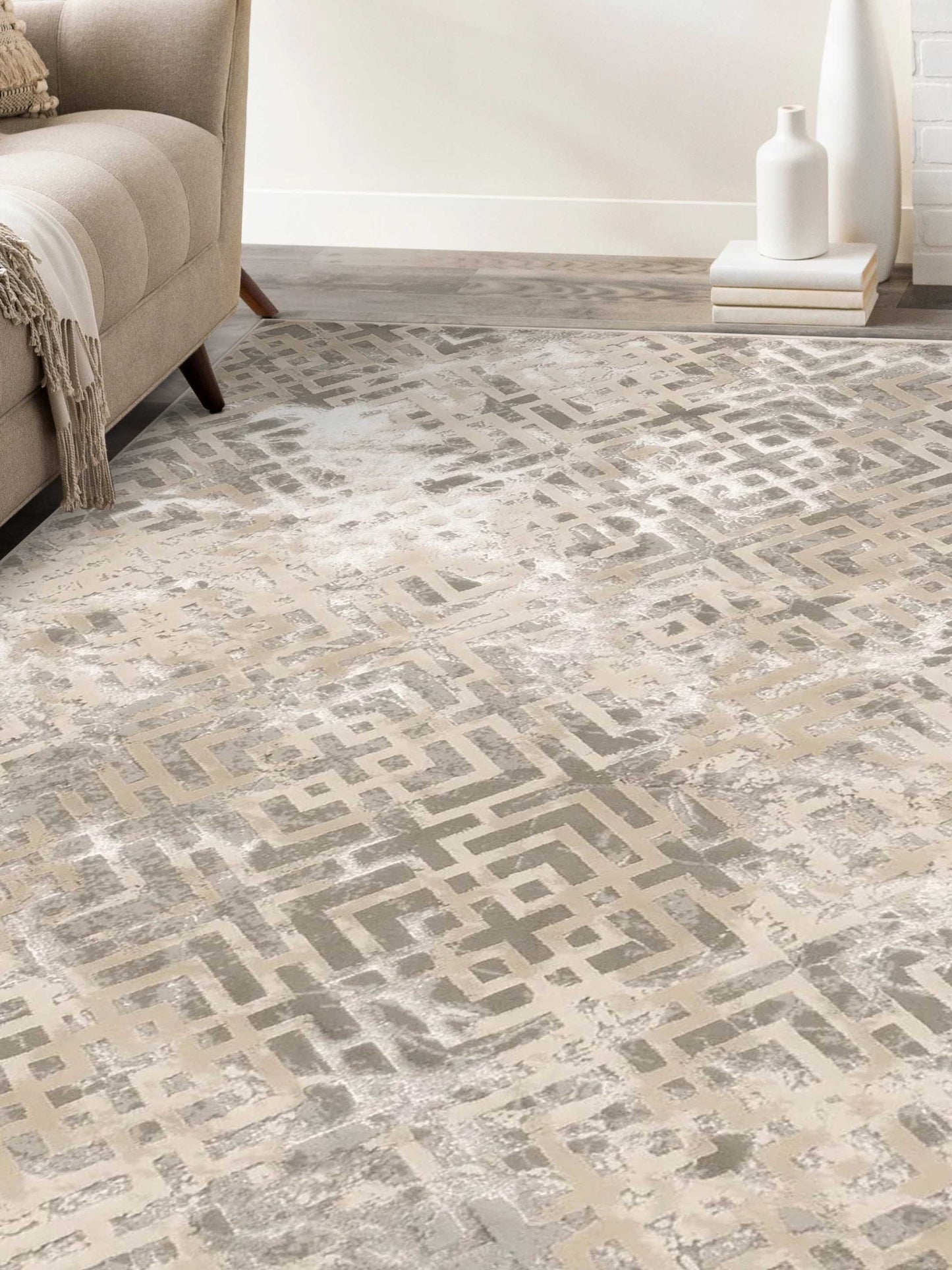 KAS LUNA 7124 Sand Silver Transitional Machinemade Rug - Rugs - KAS - Atlanta Designer Rugs