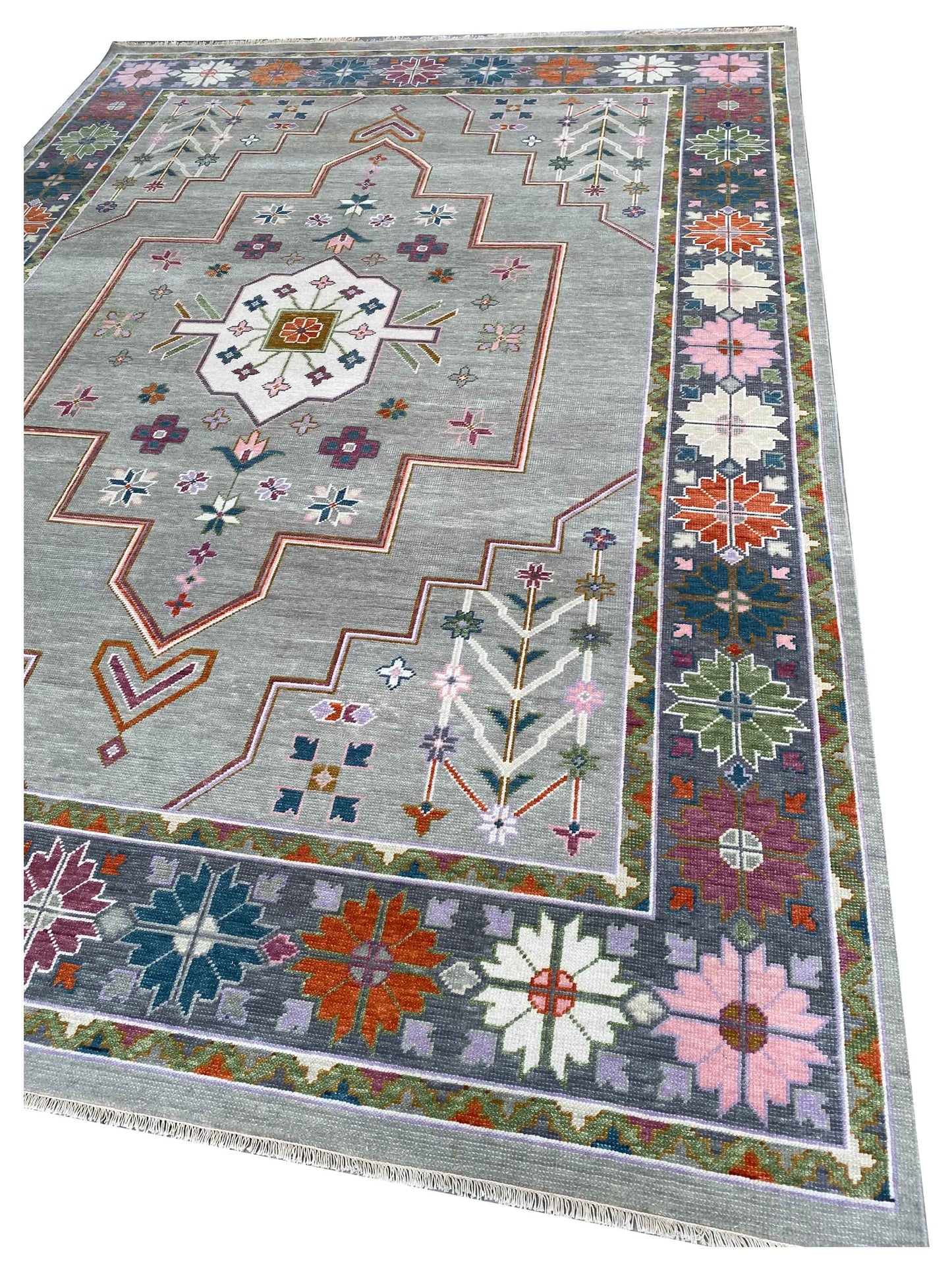 Artisan Blossom  Grey DK.Grey Traditional Knotted Rug