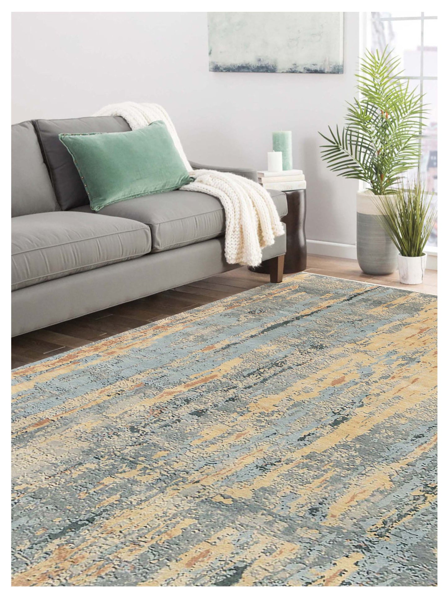 Limited MELBOURNE ME-253 Deep Silver  Transitional Knotted Rug