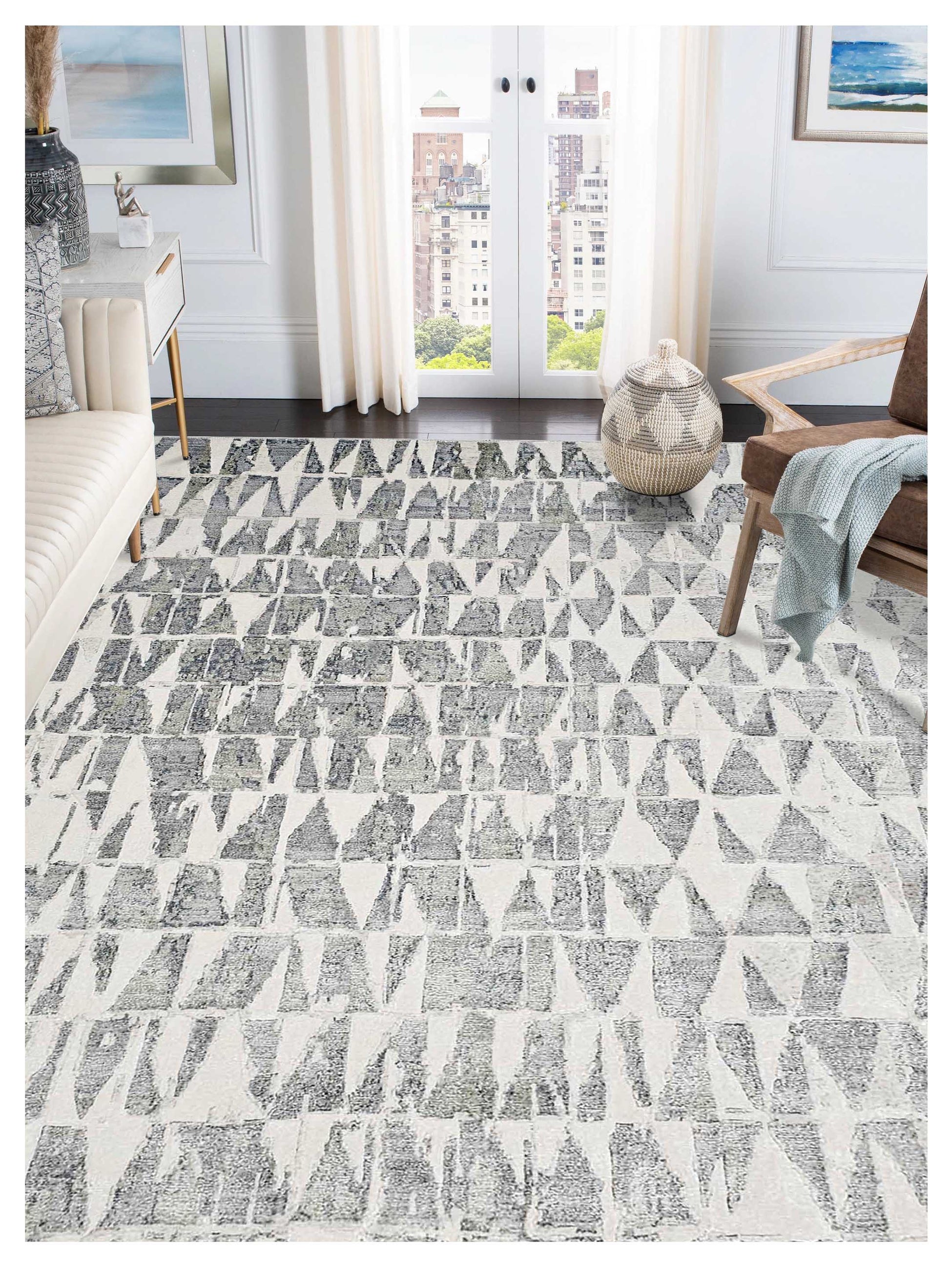 Artisan Mary Ivory Aqua Contemporary Knotted Rug - Rugs - Artisan - Atlanta Designer Rugs