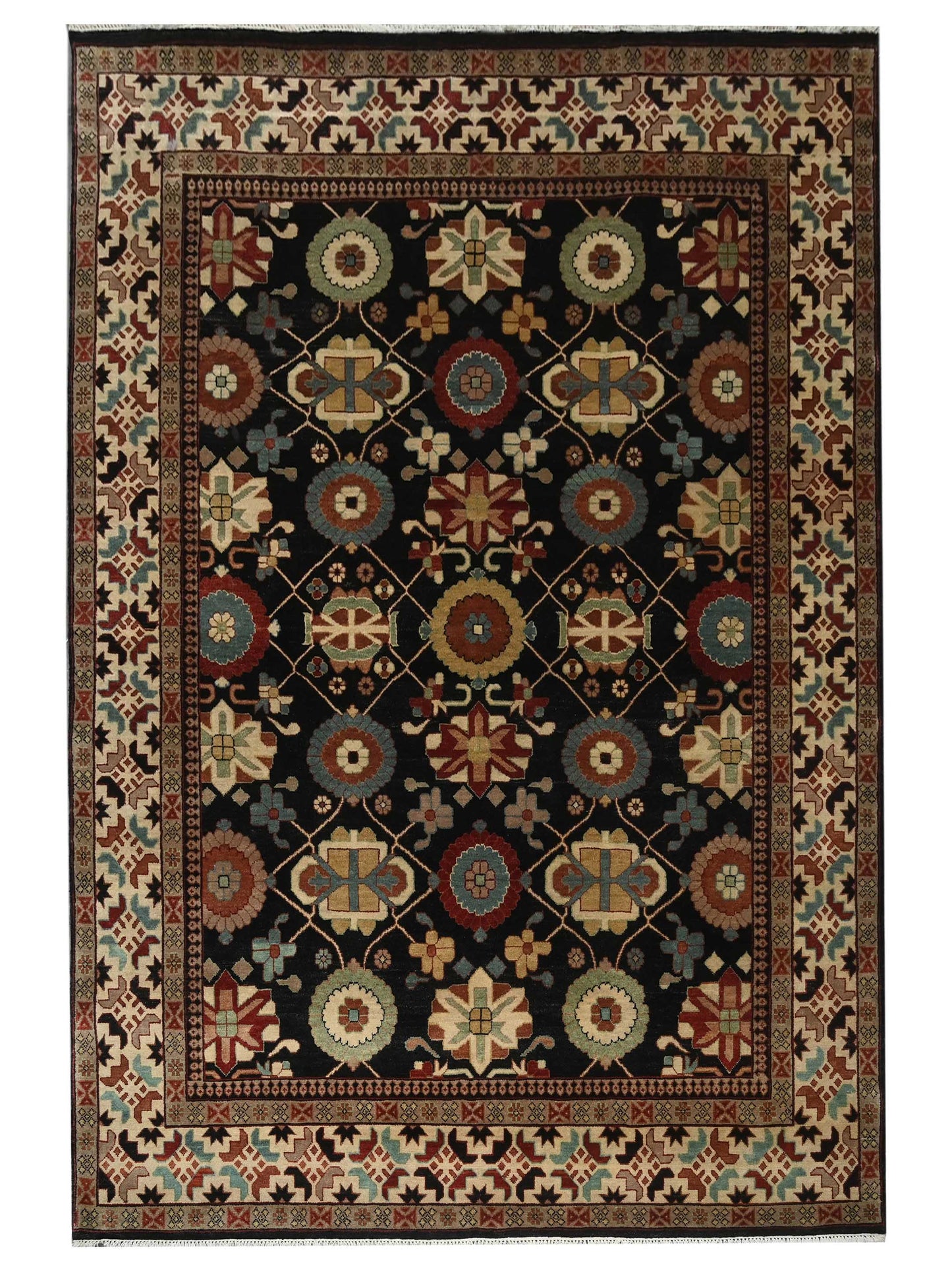 Artisan Helena Black Beige Traditional Knotted Rug - Rugs - Artisan - Atlanta Designer Rugs