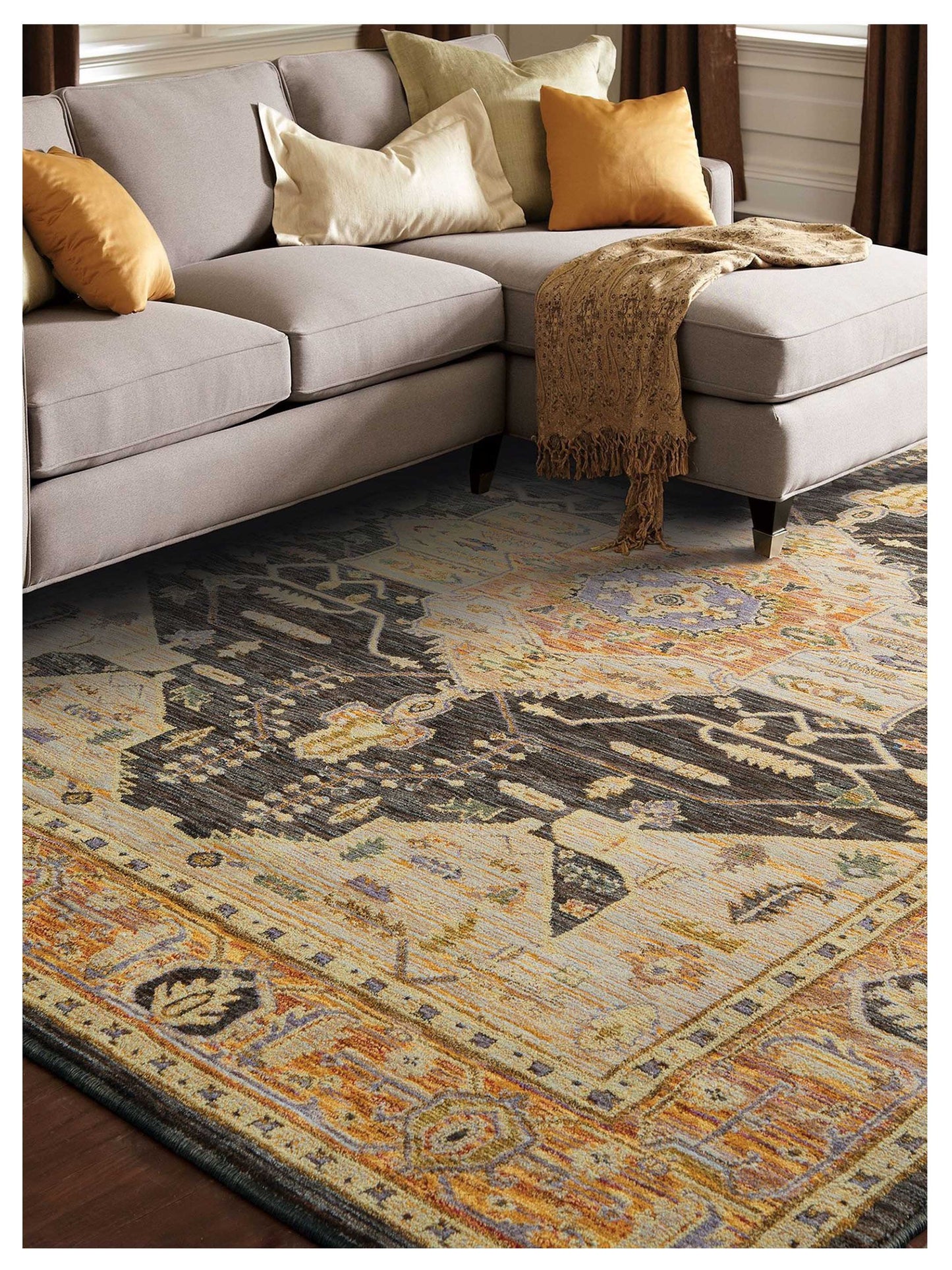 Oriental Weavers ANDORRA 7138B Gold Grey Traditional Machinemade Rug