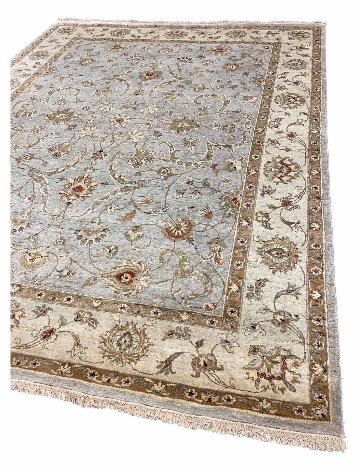 Artisan Pamela  Aqua Ivory Traditional Knotted Rug