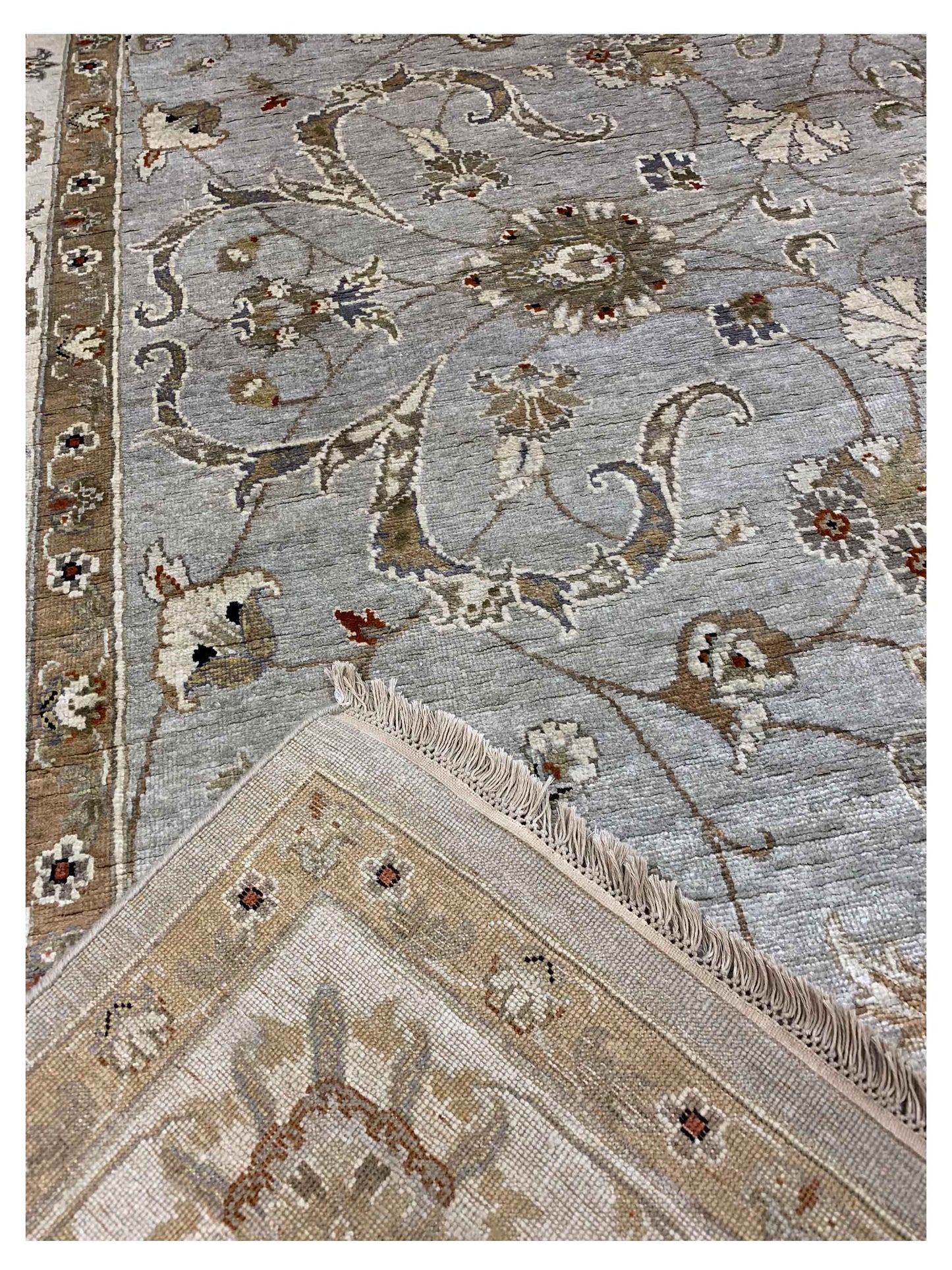 Artisan Pamela  Aqua Ivory Traditional Knotted Rug