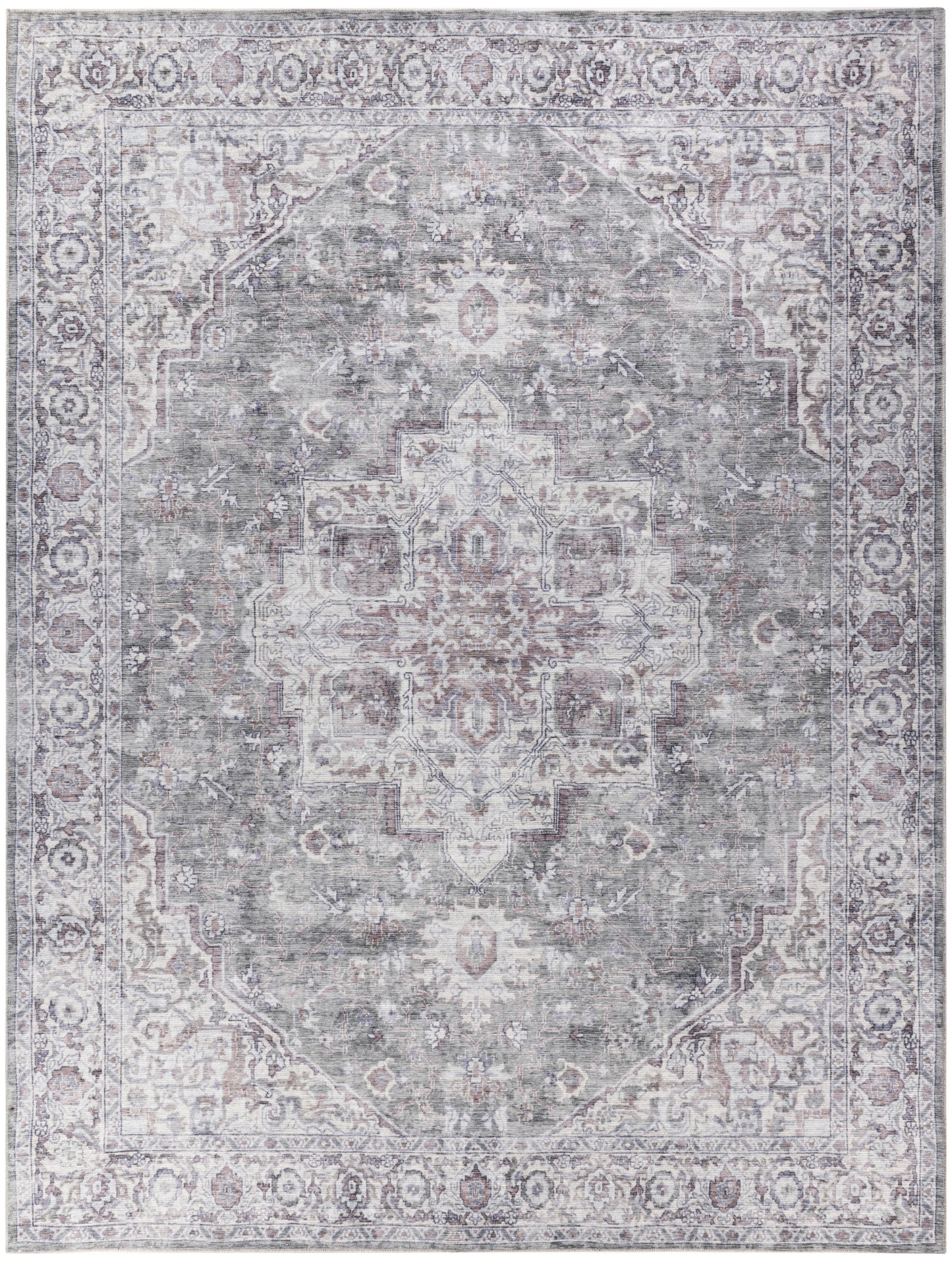 Nicole Curtis Machine Washable Series 1 SR101 Ivory Grey  Traditional Machinemade Rug