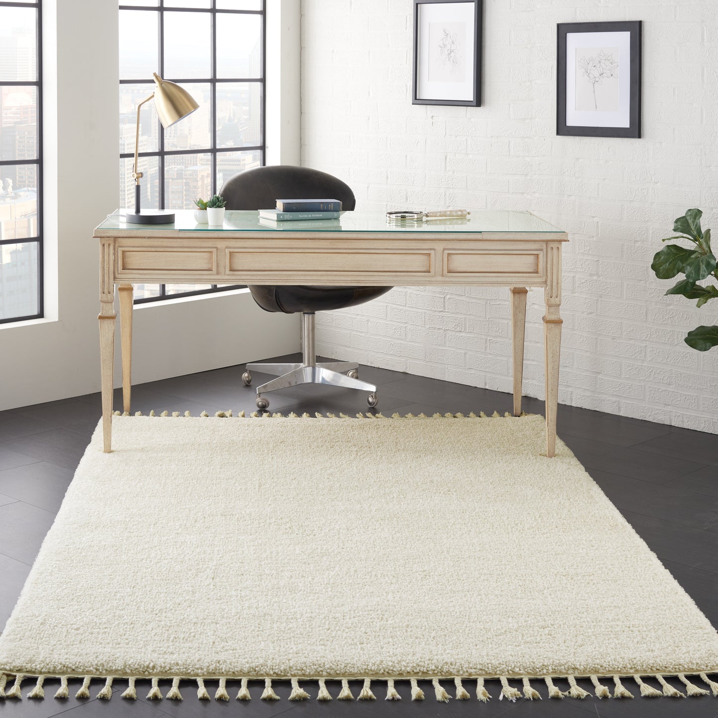 Nourison Home Serenity Shag SRS04 Ivory   Machinemade Rug