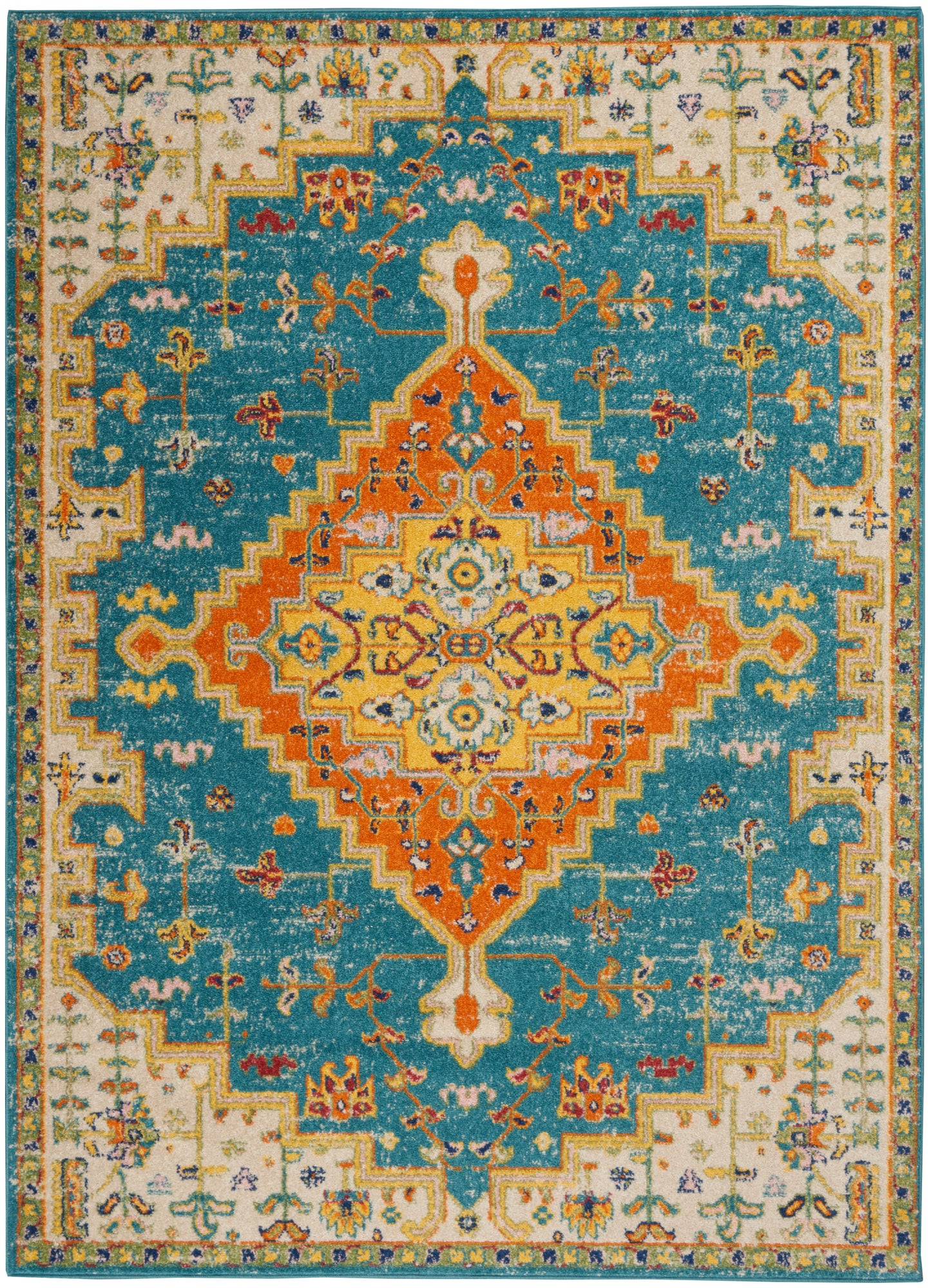 Nourison Home Allur ALR01 Turquoise Ivory  Transitional Machinemade Rug