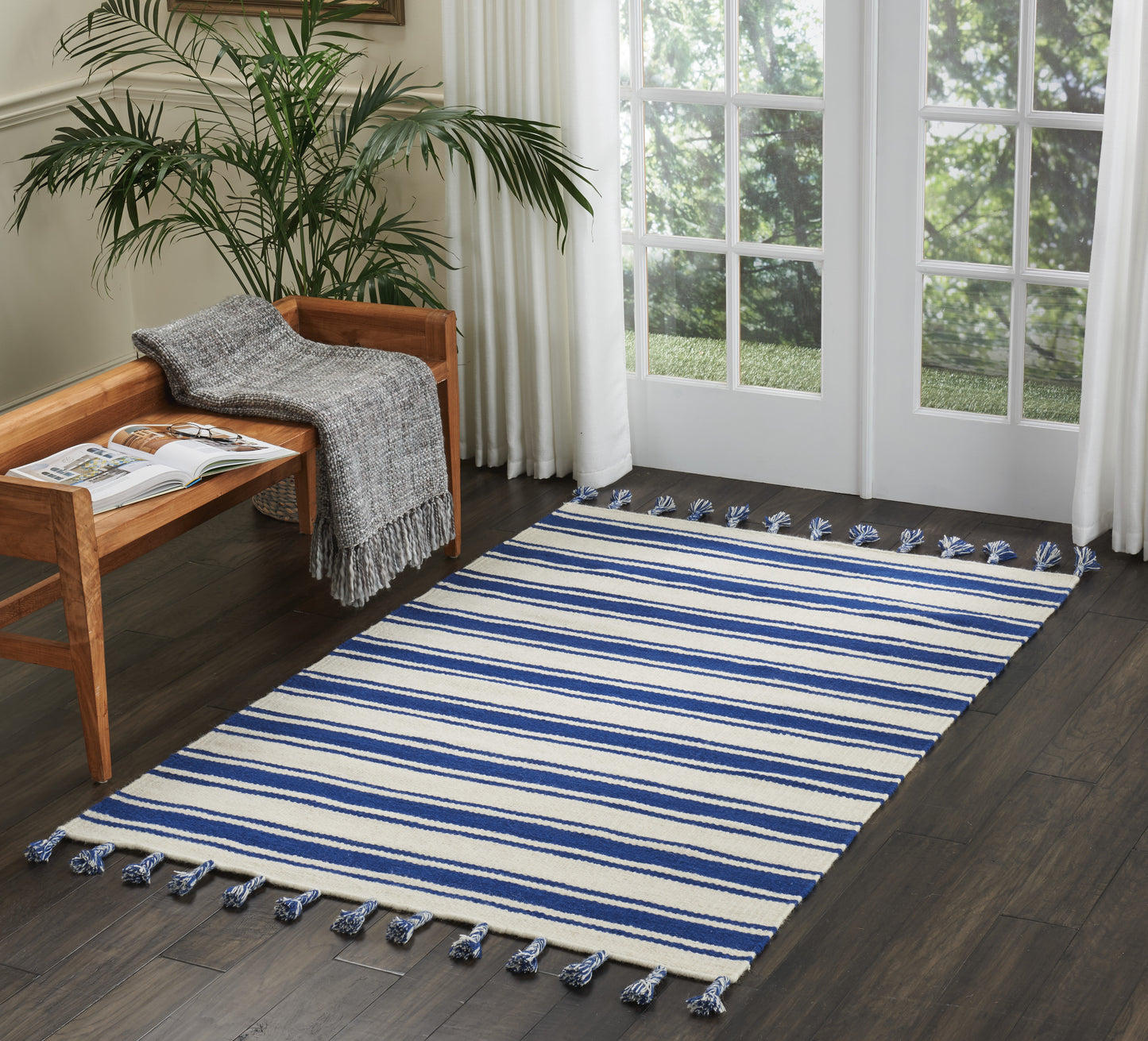 Nourison Home Rio Vista DST01 Ivory Navy  Contemporary Woven Rug