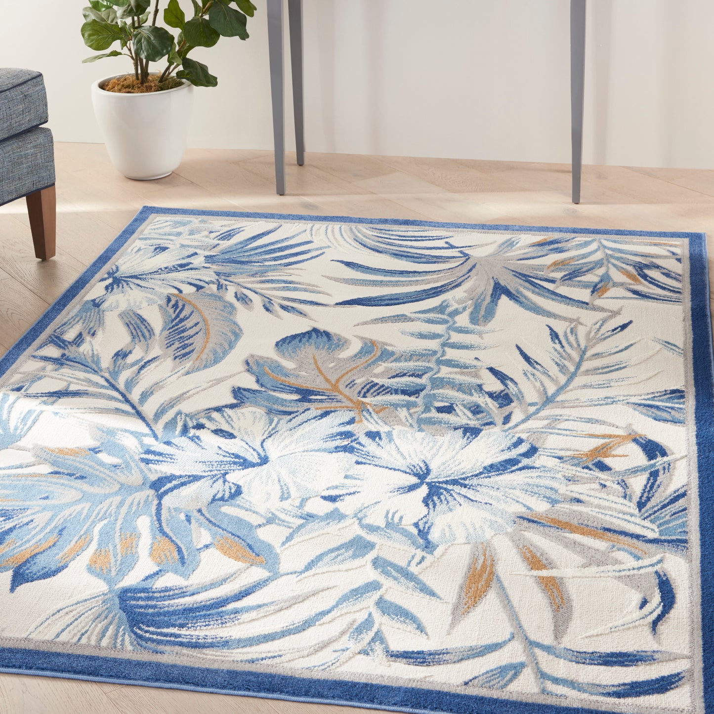 Nourison Home Seaside SDS02 Ivory Blue  Contemporary Machinemade Rug