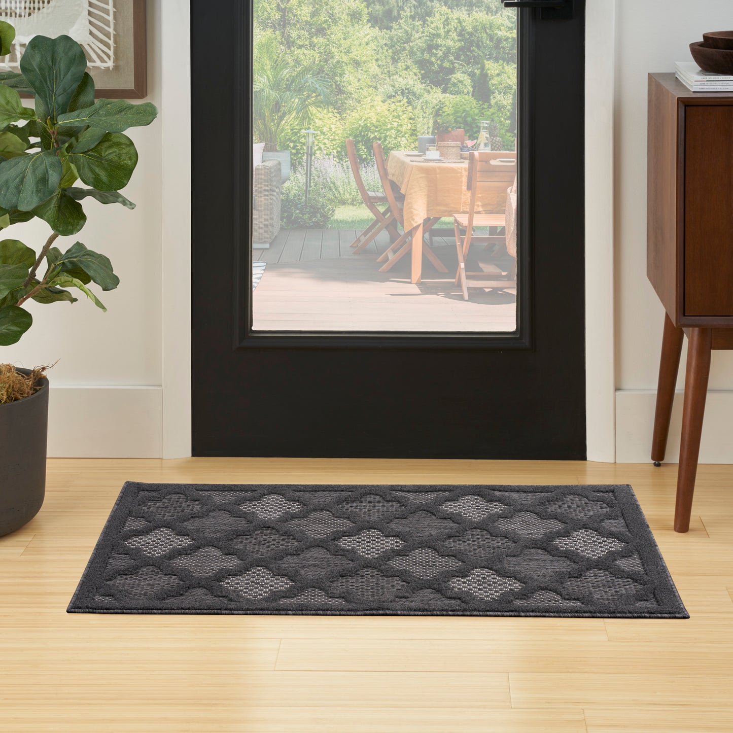 Nourison Home Easy Care NES01 Charcoal Black  Contemporary Flat Weave Rug