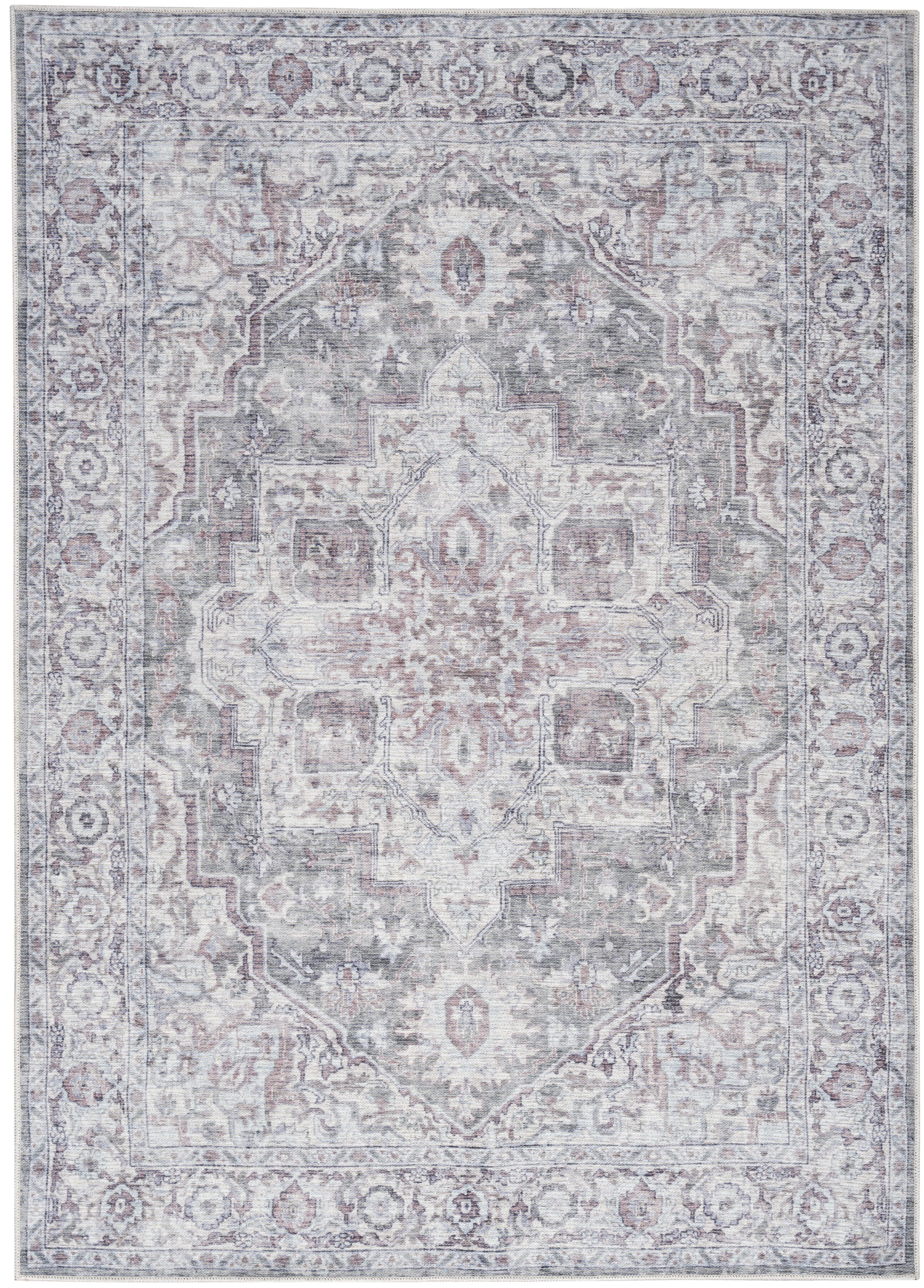 Nicole Curtis Machine Washable Series 1 SR101 Ivory Grey Traditional Machinemade Rug