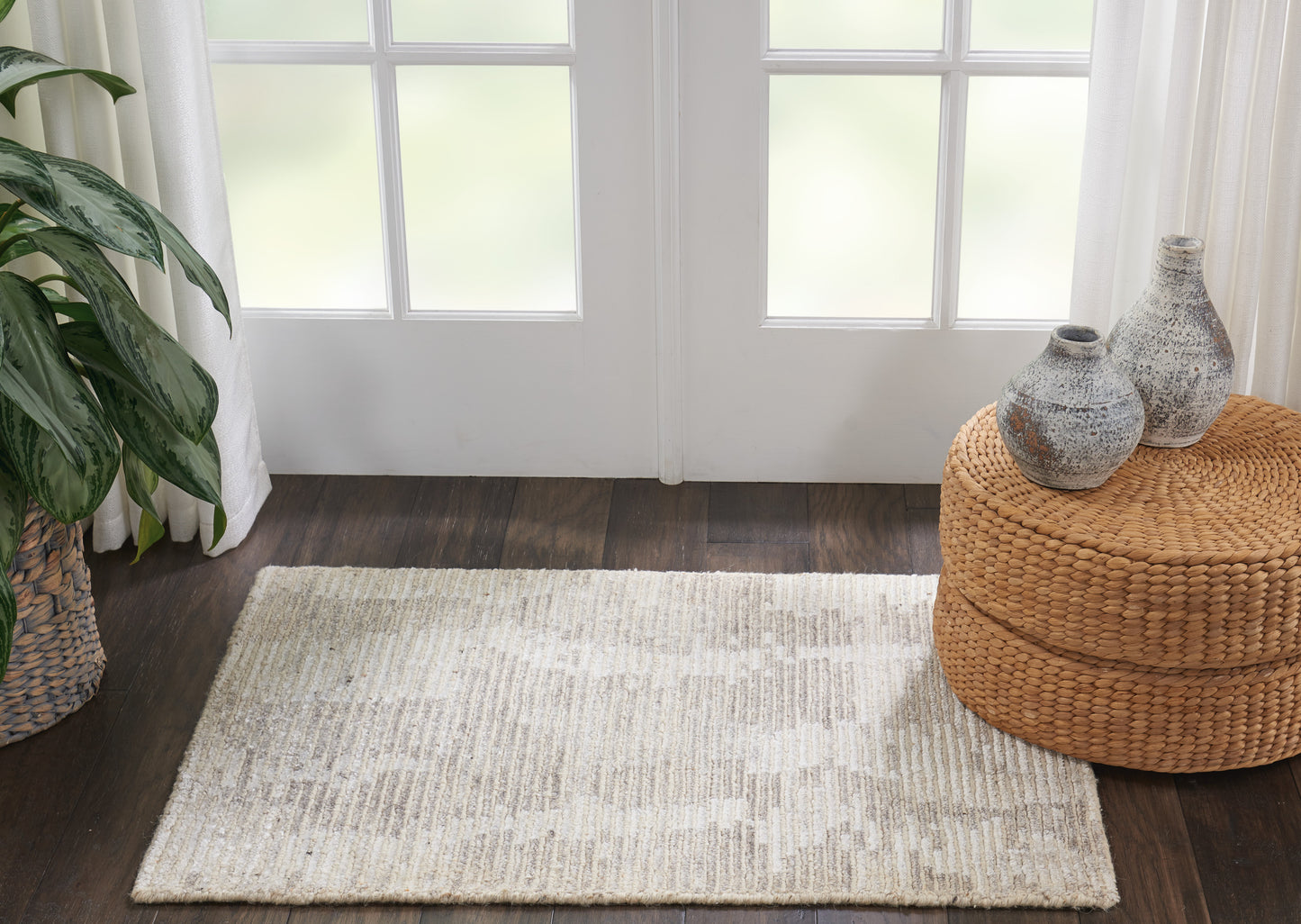 Nourison Home Ellora ELL01 Ivory Grey  Contemporary Knotted Rug