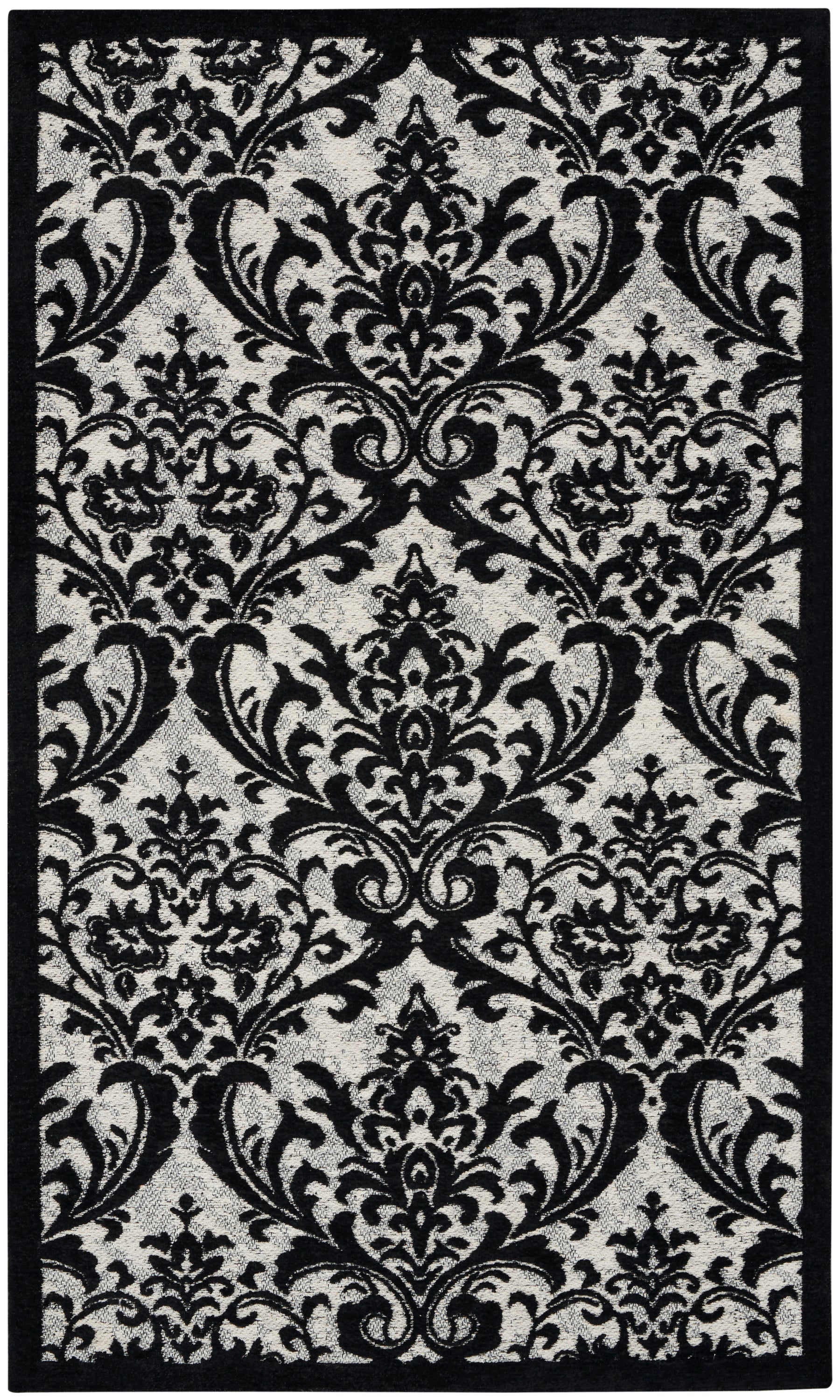 Nourison Home Damask DAS02 Black White Traditional Machinemade Rug