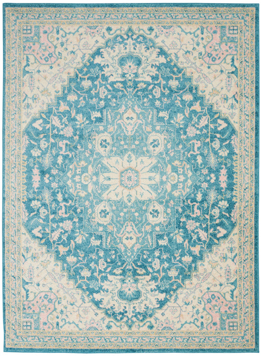 Nourison Home Tranquil TRA07 Ivory Turquoise  Traditional Machinemade Rug