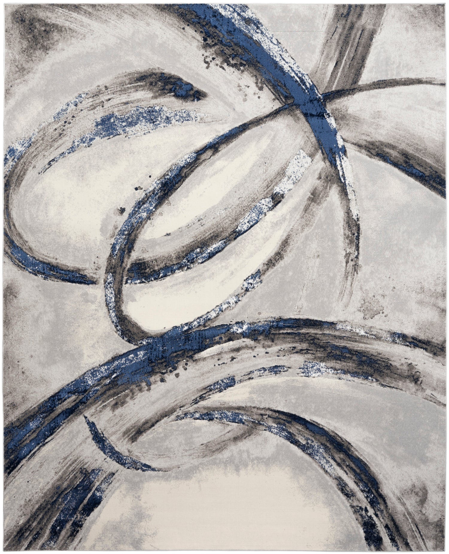 Inspire Me! Home Décor Brushstrokes BSK02 Grey Navy Contemporary Machinemade Rug