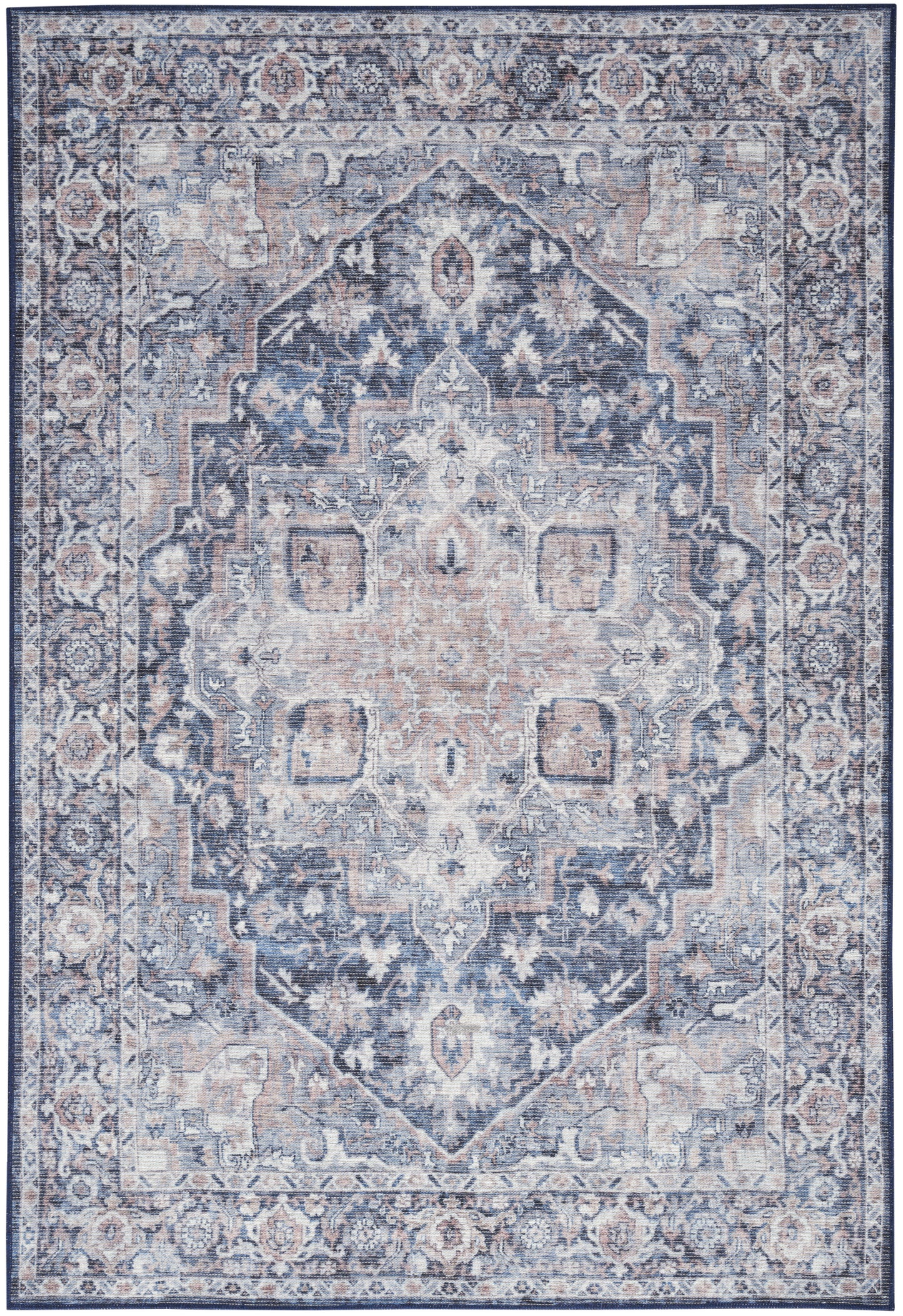 Nicole Curtis Machine Washable Series 1 SR101 Ivory Navy  Traditional Machinemade Rug