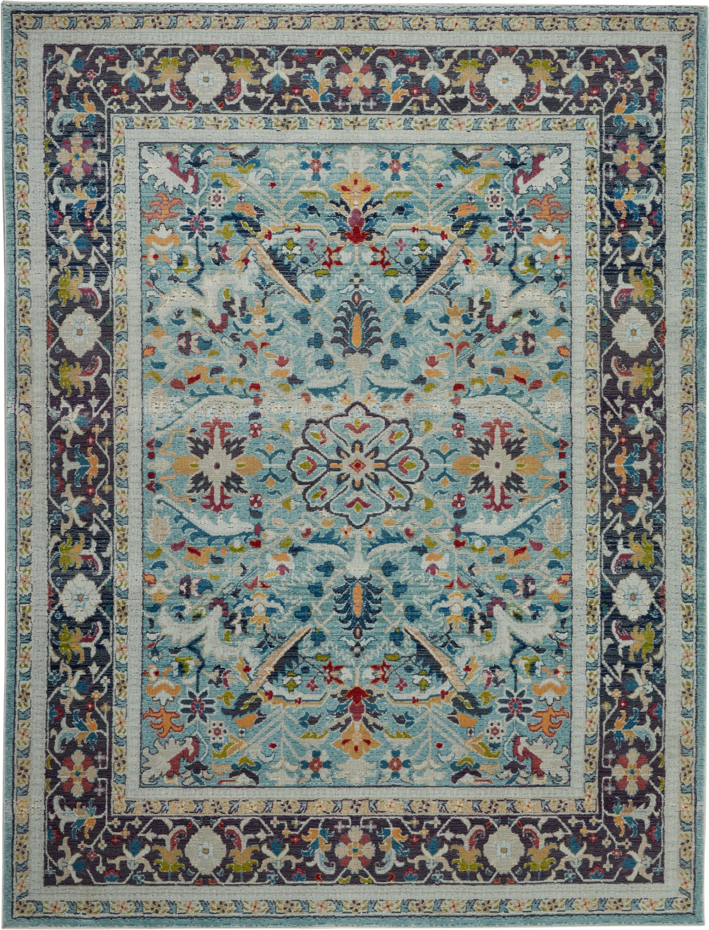 Nourison Home Ankara Global ANR14 Teal Multicolor  Traditional Machinemade Rug