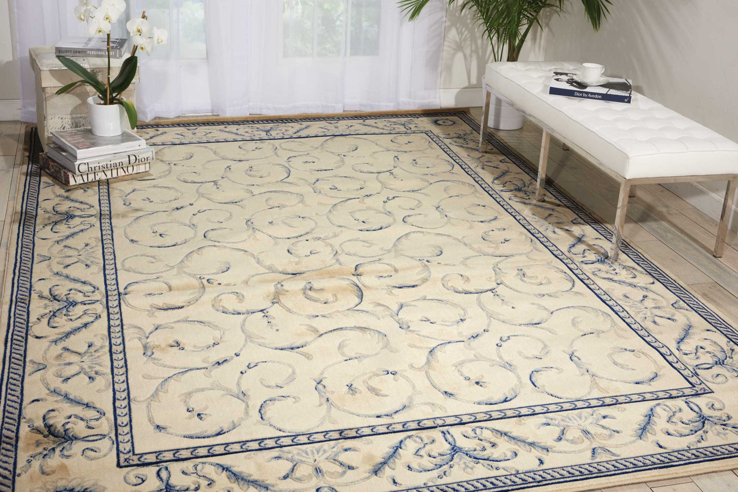 Nourison Home Somerset ST02 Ivory Blue  Traditional Machinemade Rug