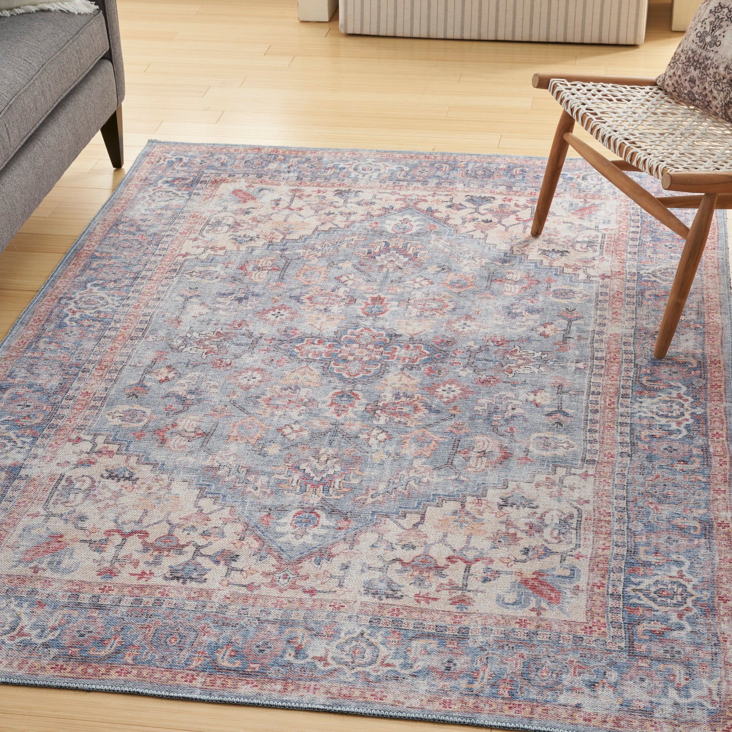 Nicole Curtis Machine Washable Series 1 SR104 Blue Multi Traditional Machinemade Rug