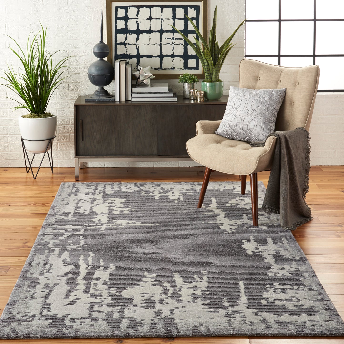 Nourison Home Symmetry SMM02 Grey Beige  Contemporary Tufted Rug