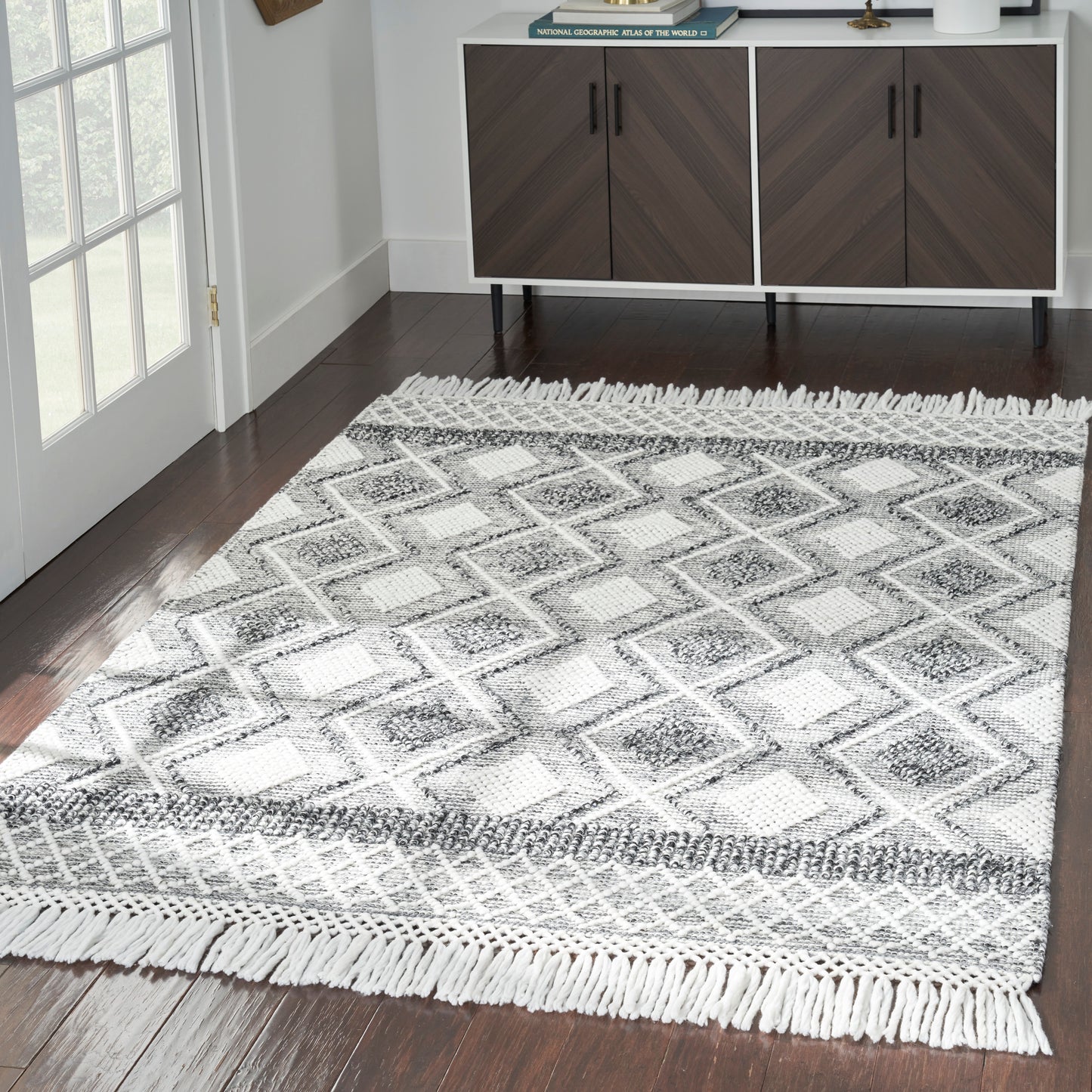 Nicole Curtis Series 3 SR301 Grey Ivory Contemporary Woven Rug