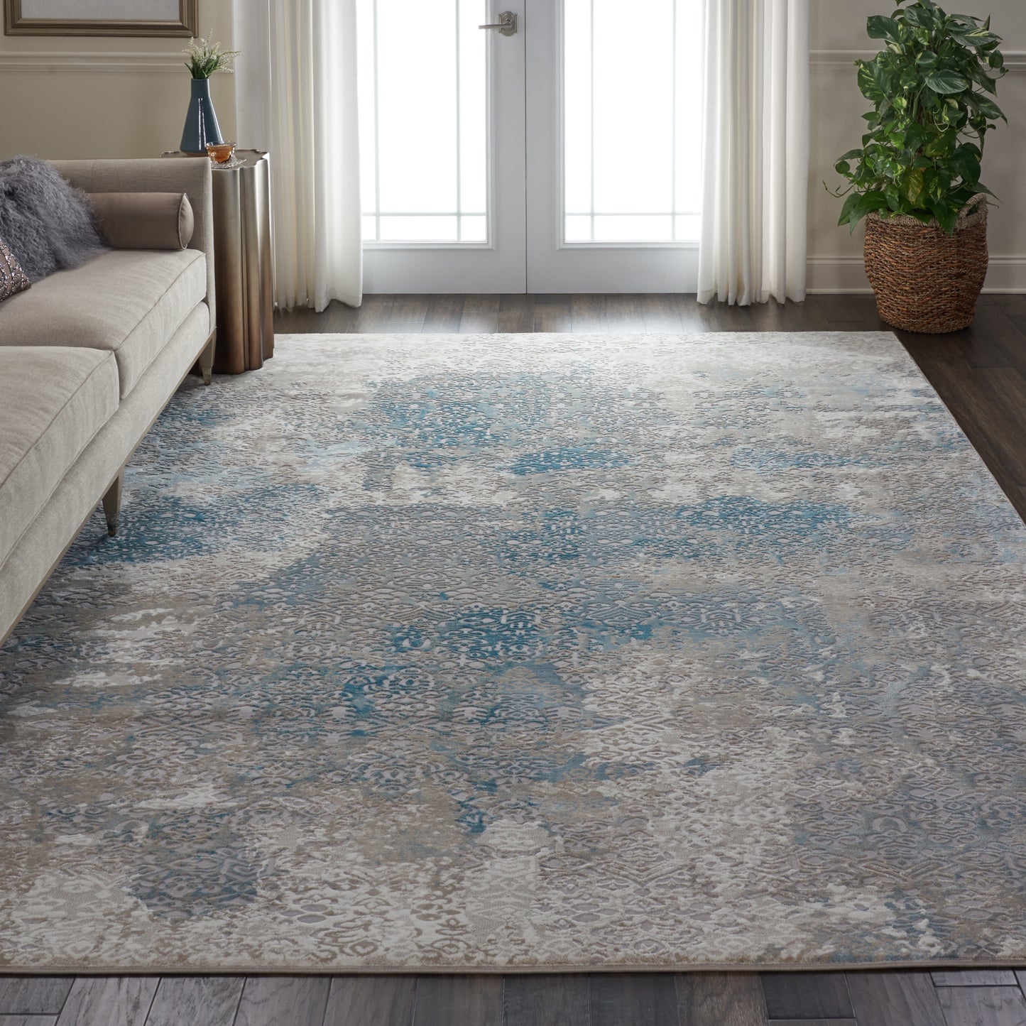 Nourison Home Karma KRM07 Ivory Light Blue  Transitional Machinemade Rug