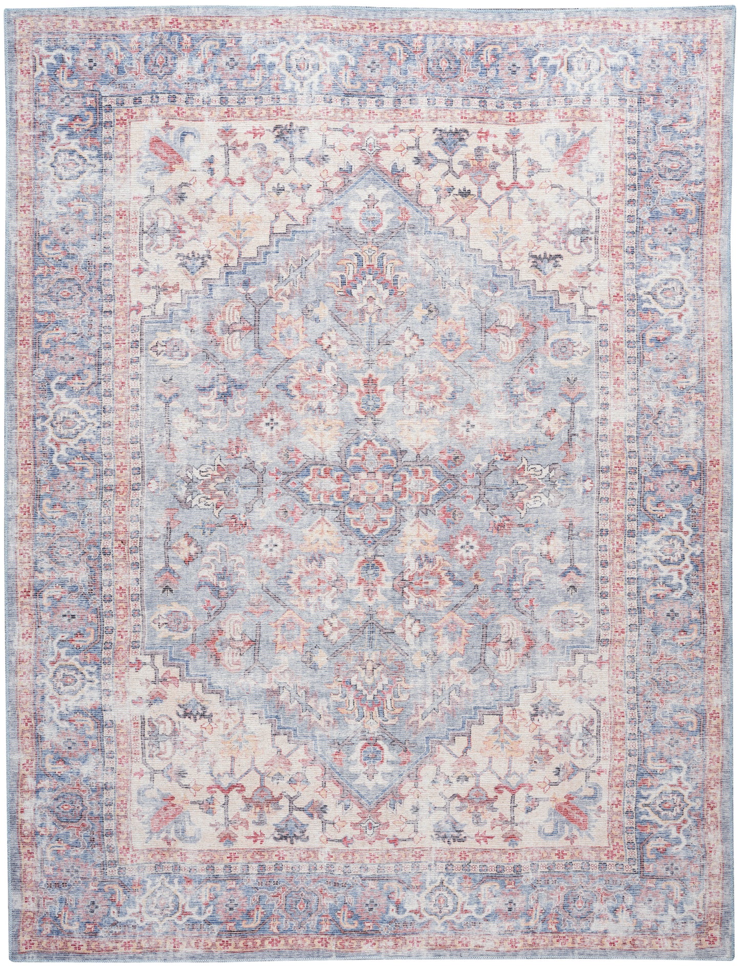 Nicole Curtis Machine Washable Series 1 SR104 Blue Multi  Traditional Machinemade Rug