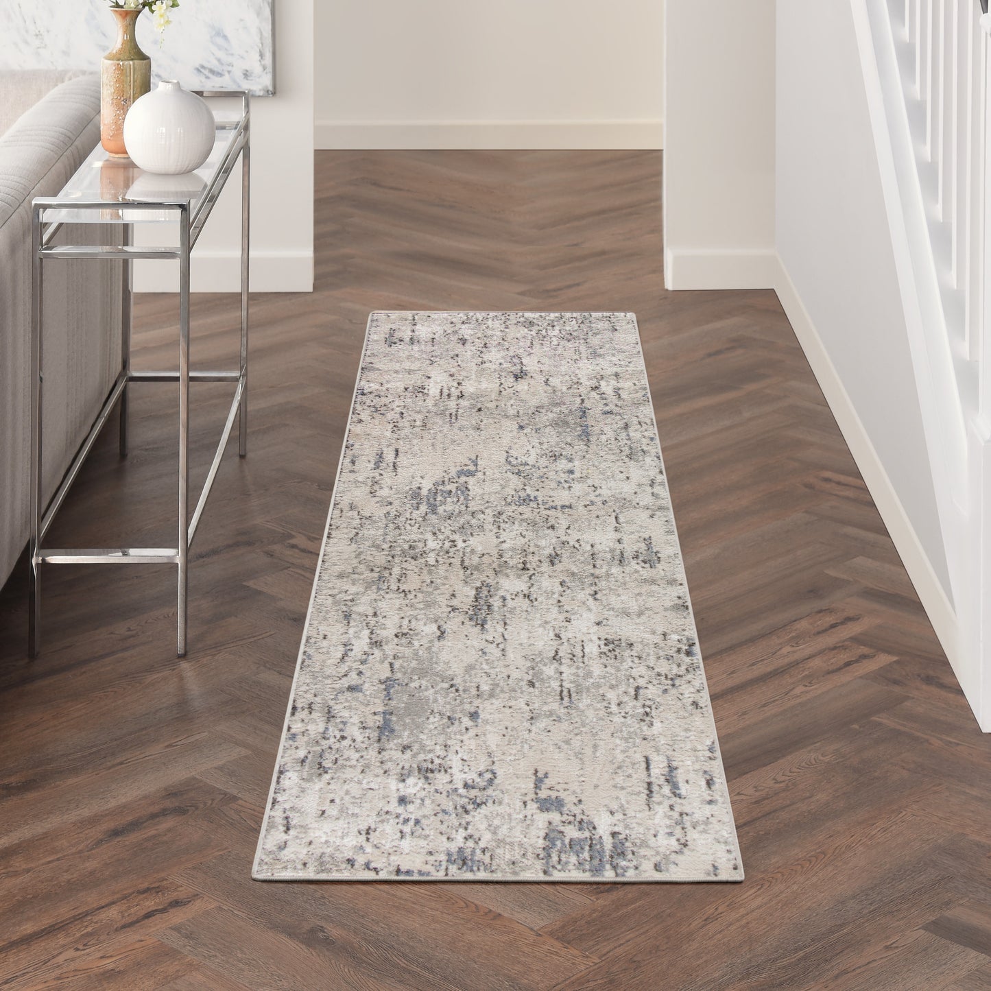 Nourison Home Quarry QUA01 Ivory Blue Grey  Contemporary Machinemade Rug