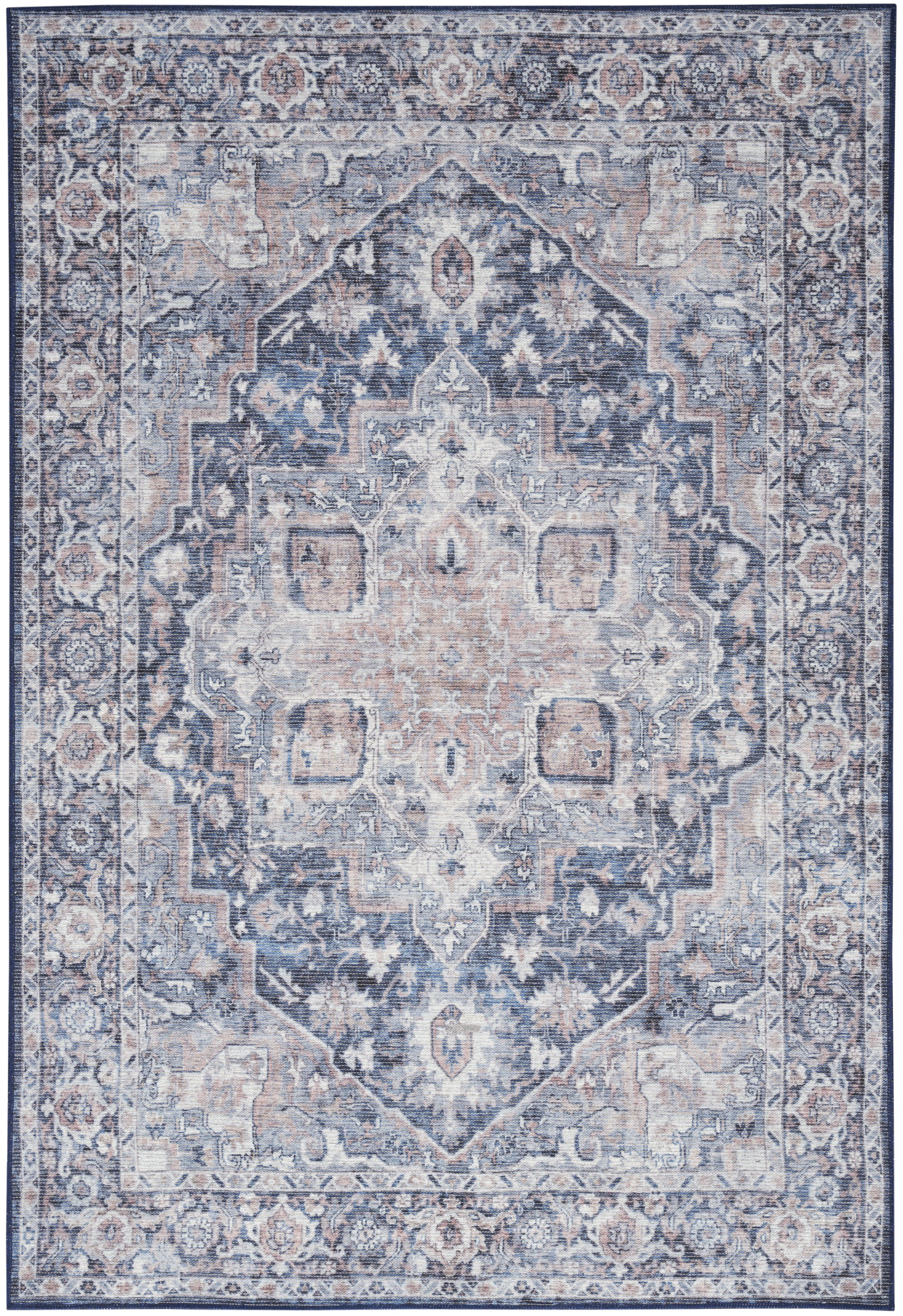 Nicole Curtis Machine Washable Series 1 SR101 Ivory Navy Traditional Machinemade Rug