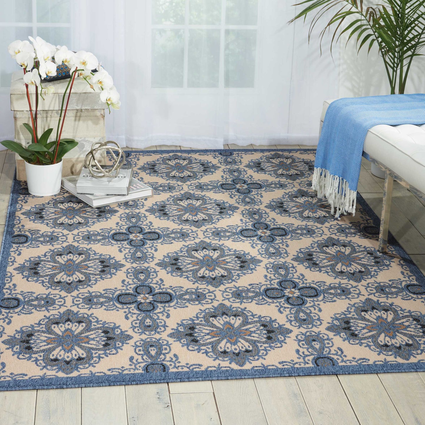 Nourison Home Caribbean CRB10 Ivory Blue  Transitional Machinemade Rug