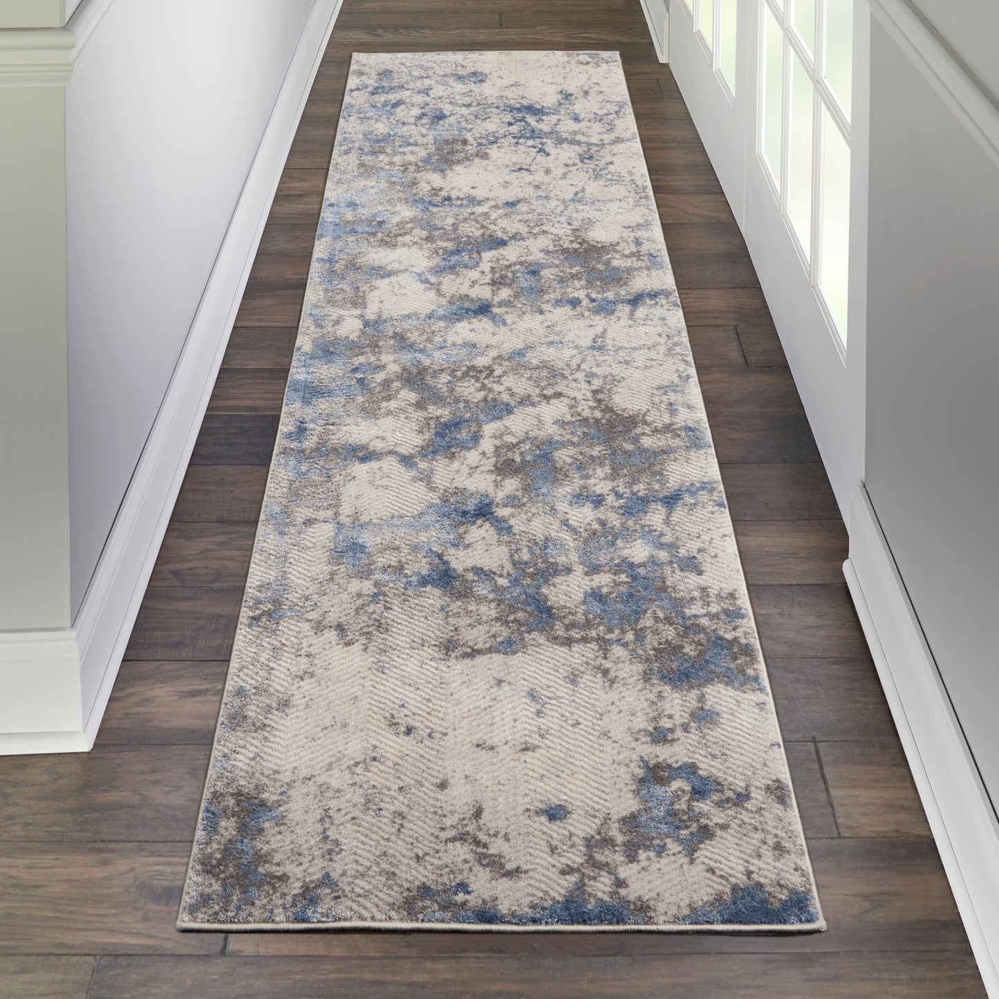 Nourison Home Silky Textures SLY04 Blue Ivory Grey  Contemporary Machinemade Rug