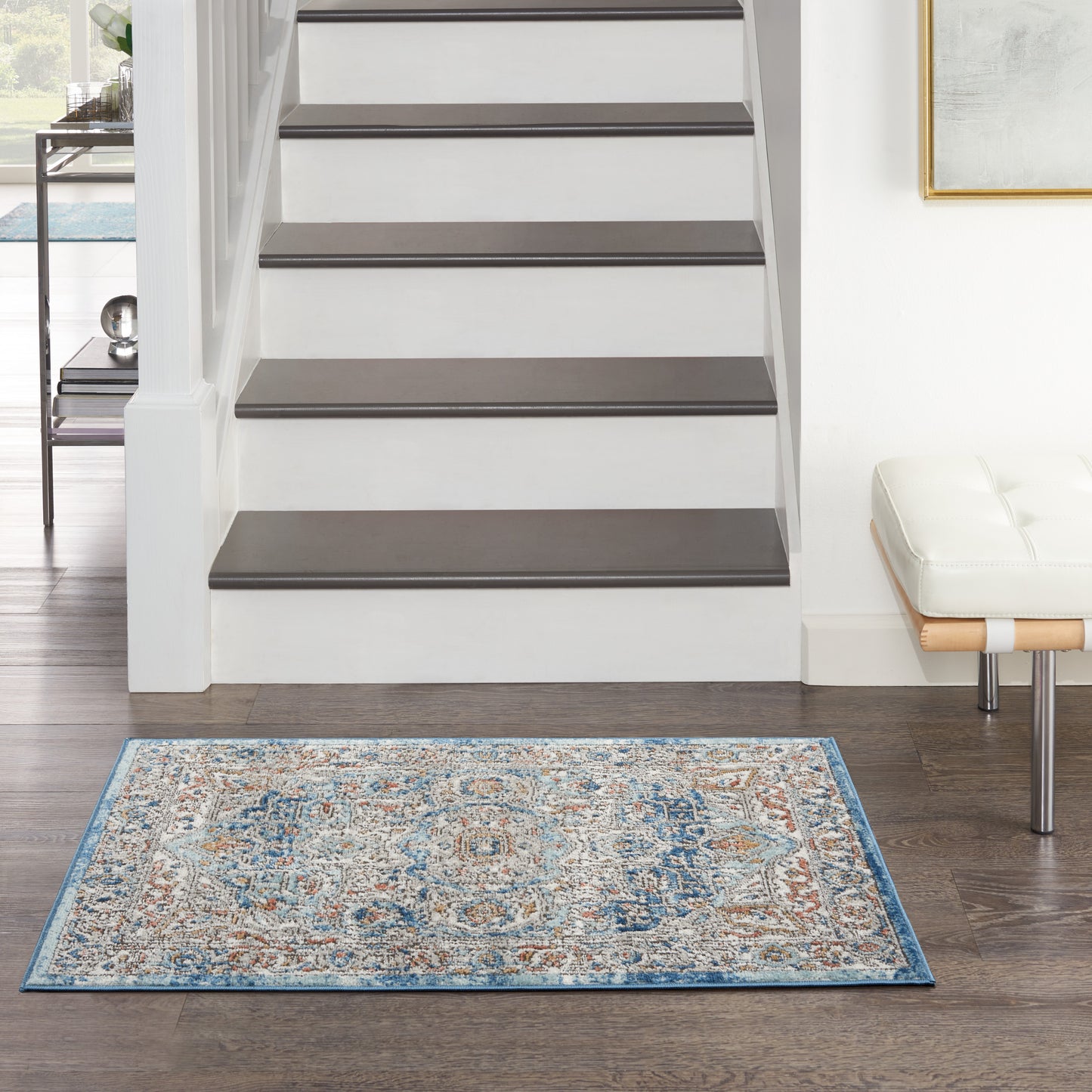 Nourison Home Quarry QUA11 Ivory Blue  Traditional Machinemade Rug