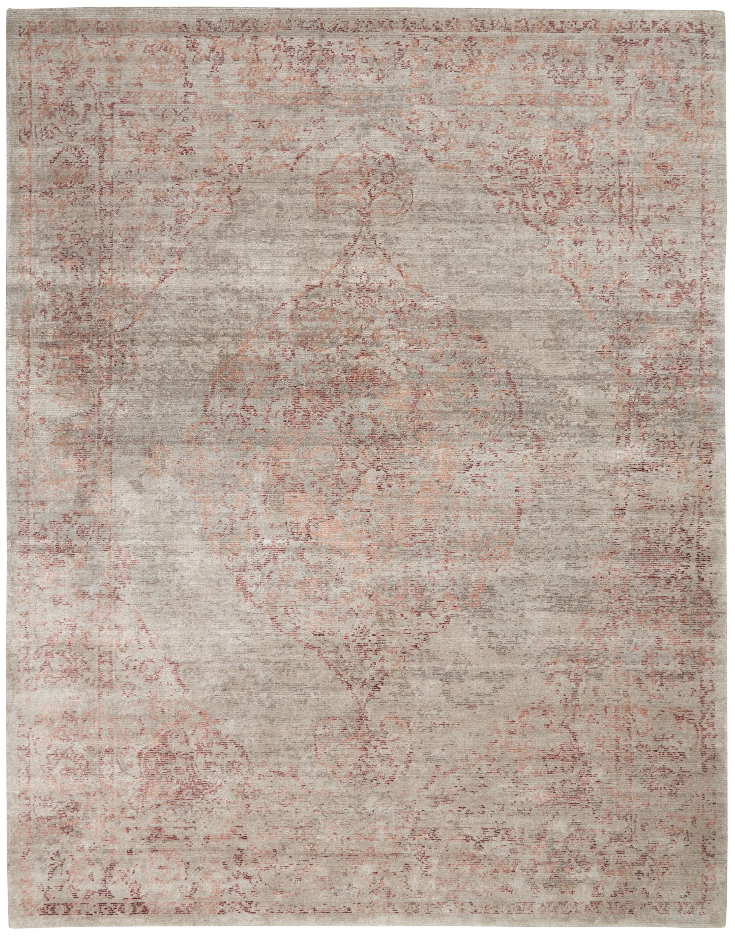 Nourison Home Lucent LCN07 Silver Red  Transitional Knotted Rug