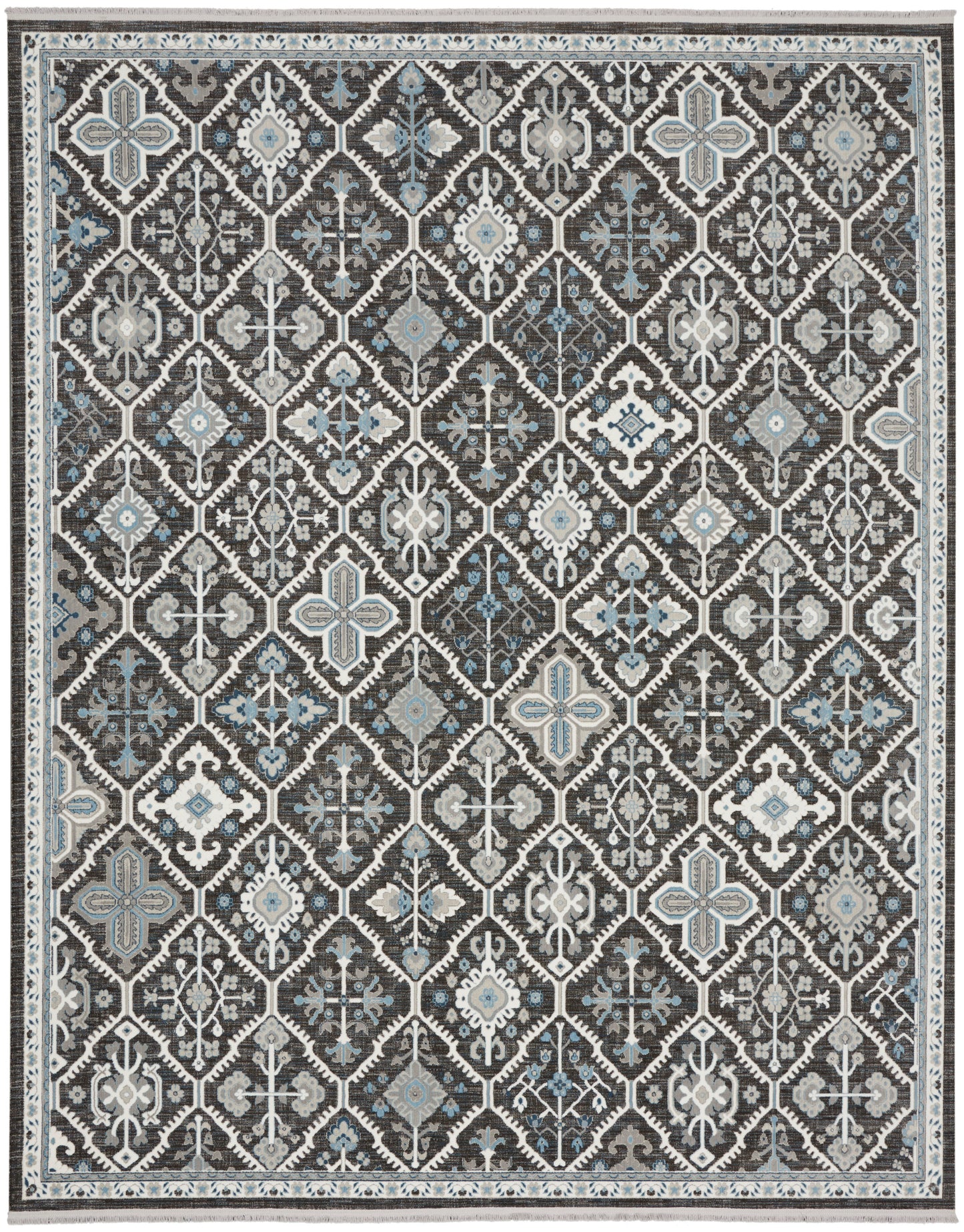 Nourison Home Lennox LEN02 Charcoal Ivory Blue  Transitional Machinemade Rug