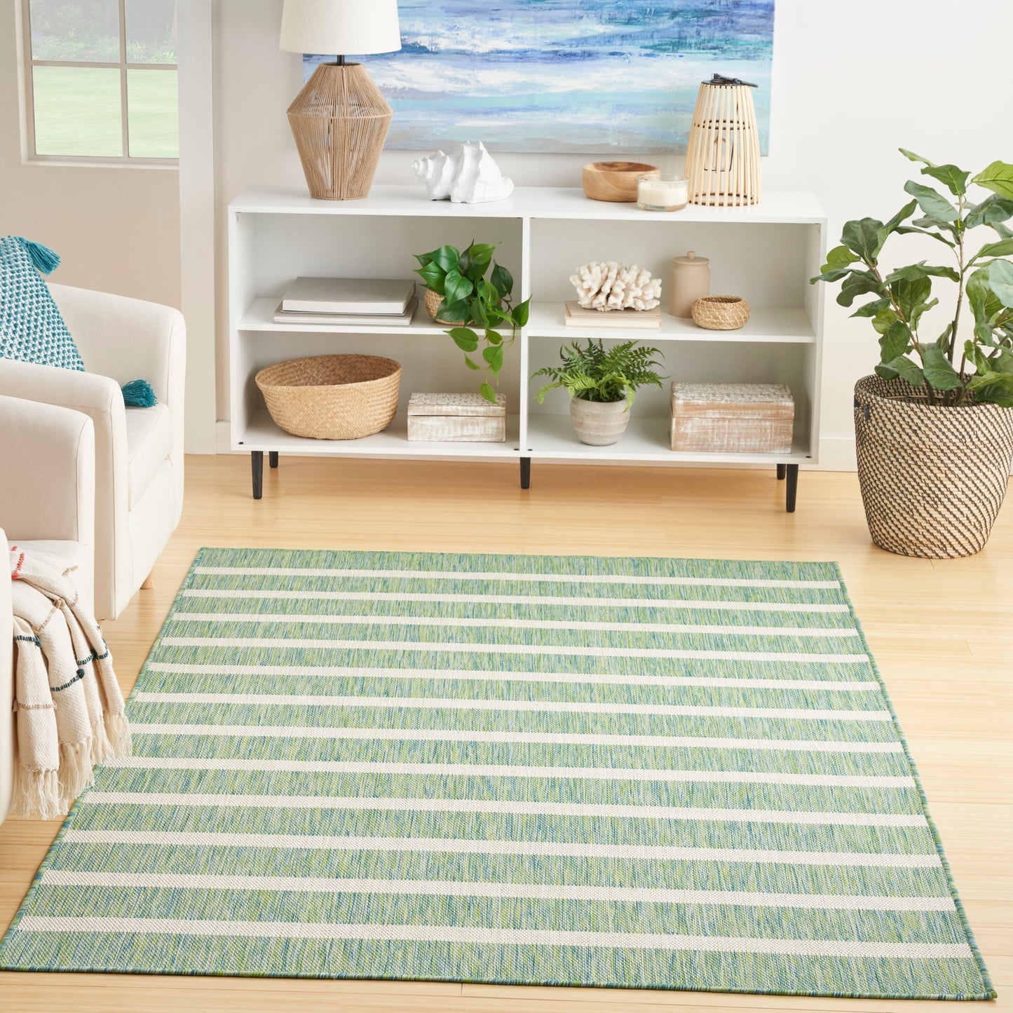 Nourison Home Positano POS03 Blue Green Ivory  Contemporary Machinemade Rug