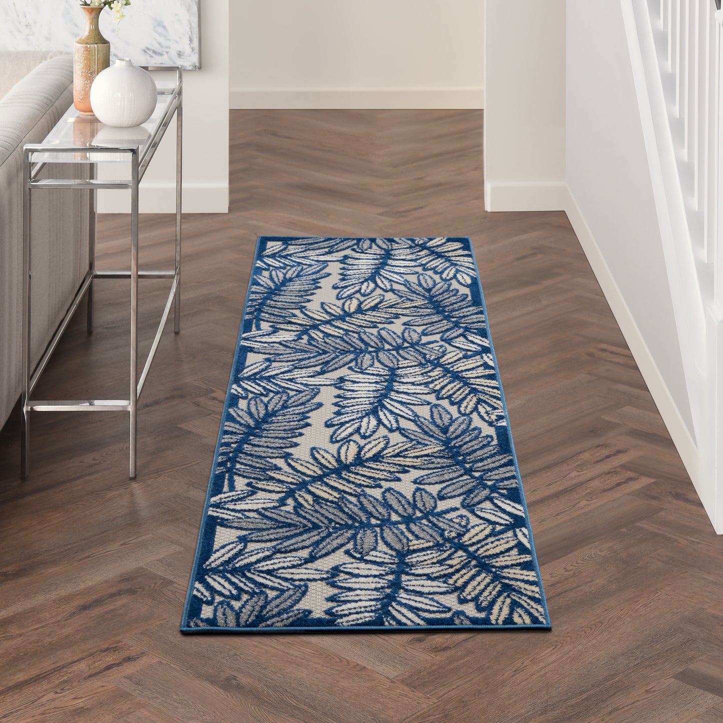 Nourison Home Aloha ALH18 Ivory Navy  Contemporary Machinemade Rug