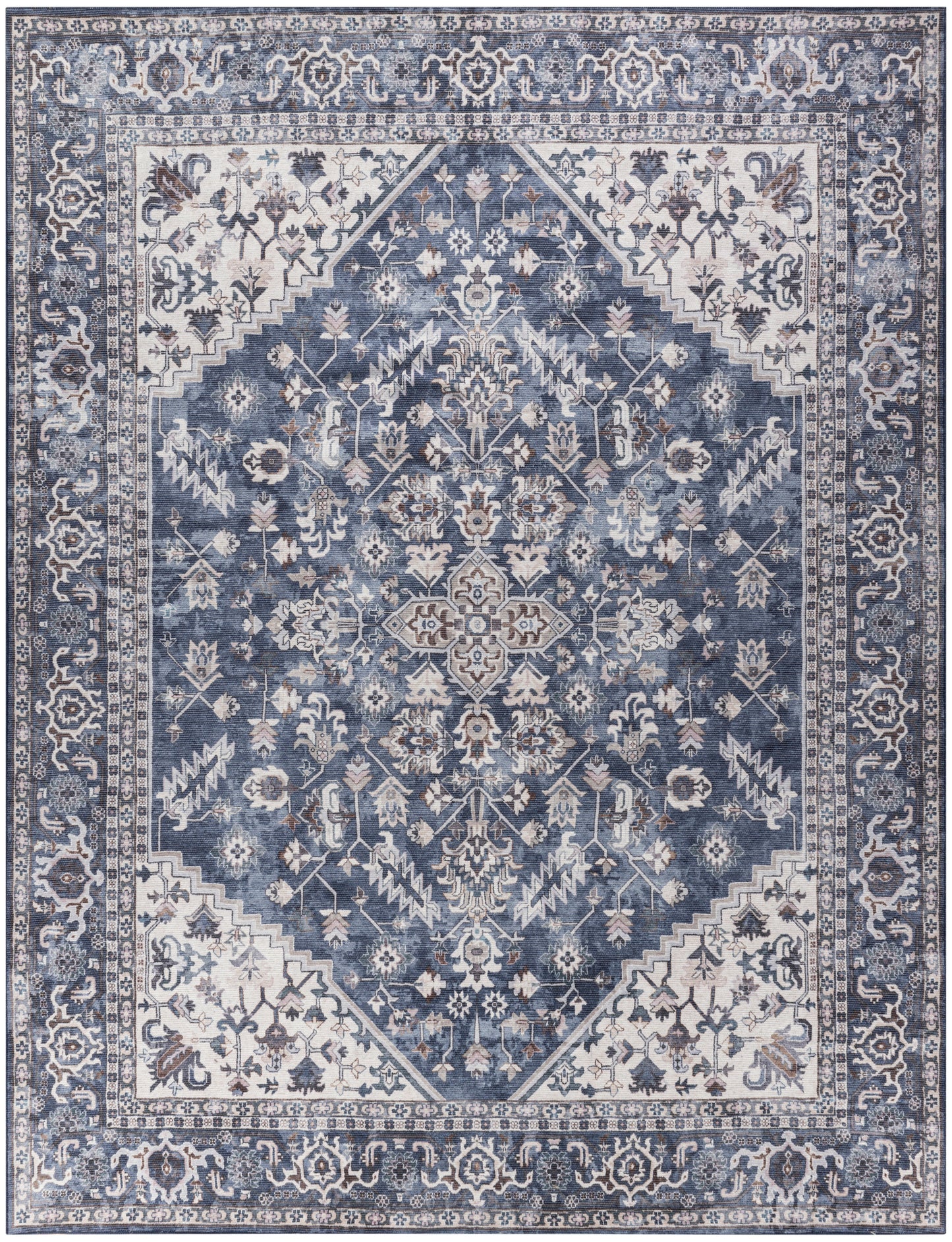 Nicole Curtis Machine Washable Series 1 SR104 Navy Ivory  Traditional Machinemade Rug