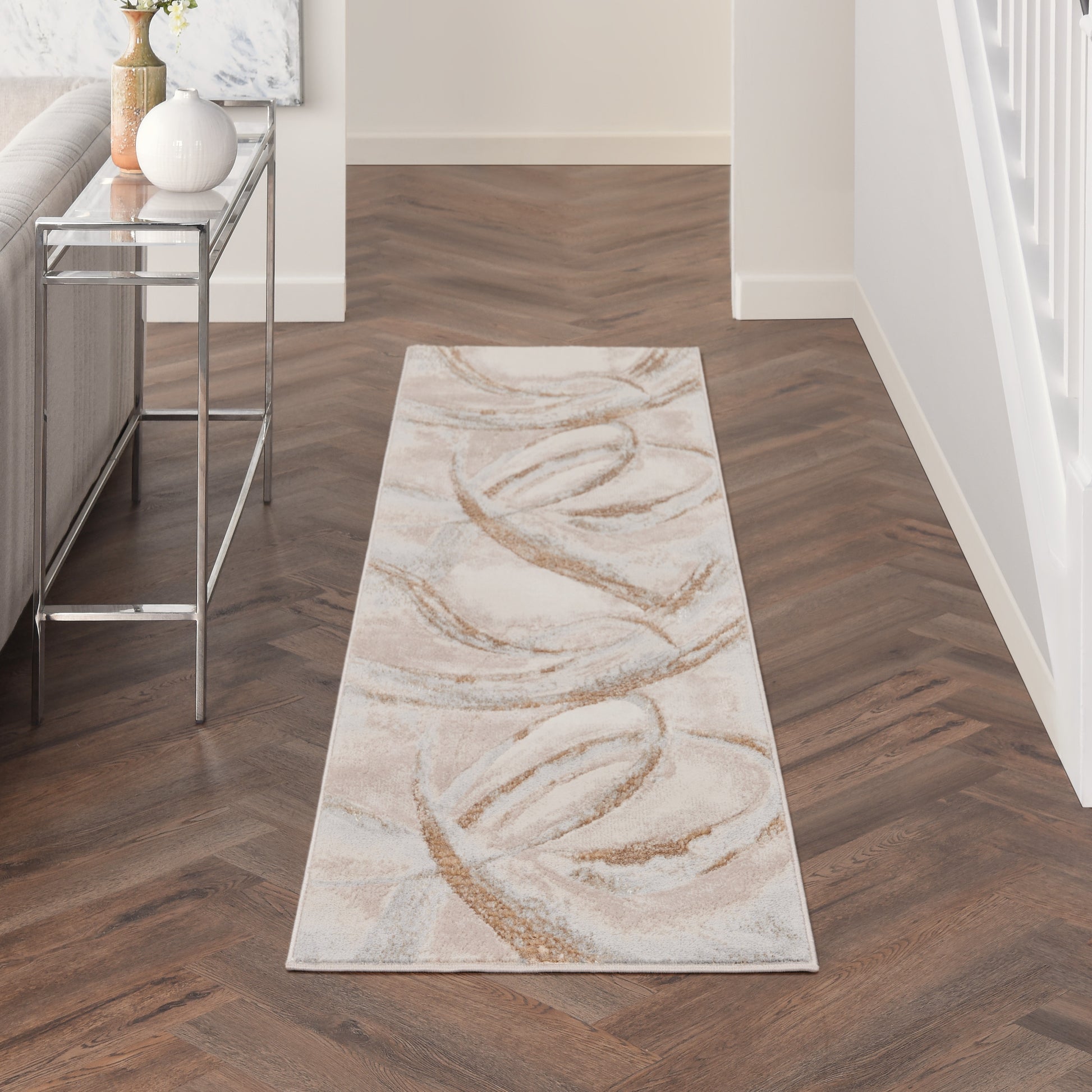 Inspire Me! Home Décor Brushstrokes BSK01 Beige Grey Contemporary Machinemade Rug